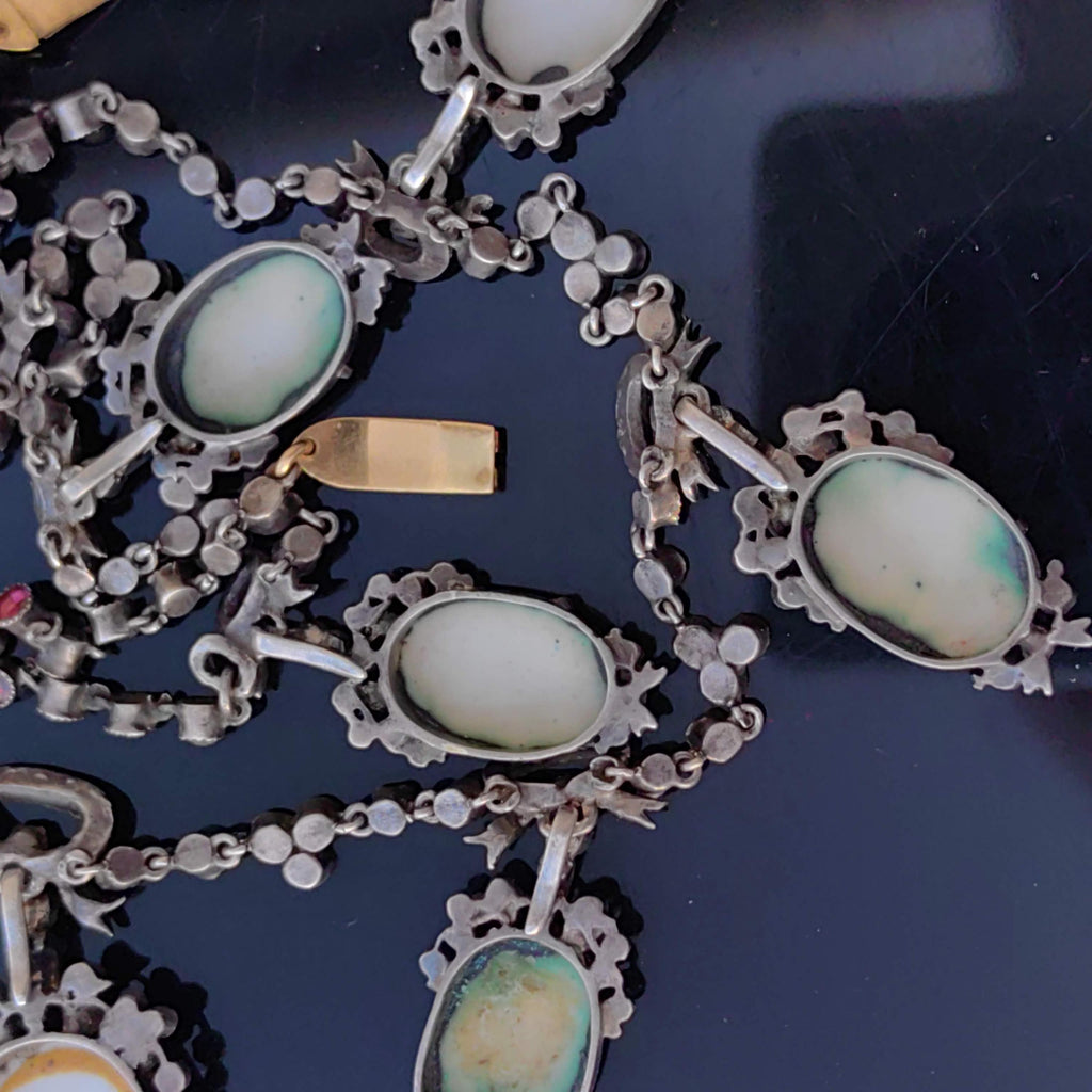 18th C. French Aristocratic Miniature Necklace: Almadin Garnet, Peridot & Pearl