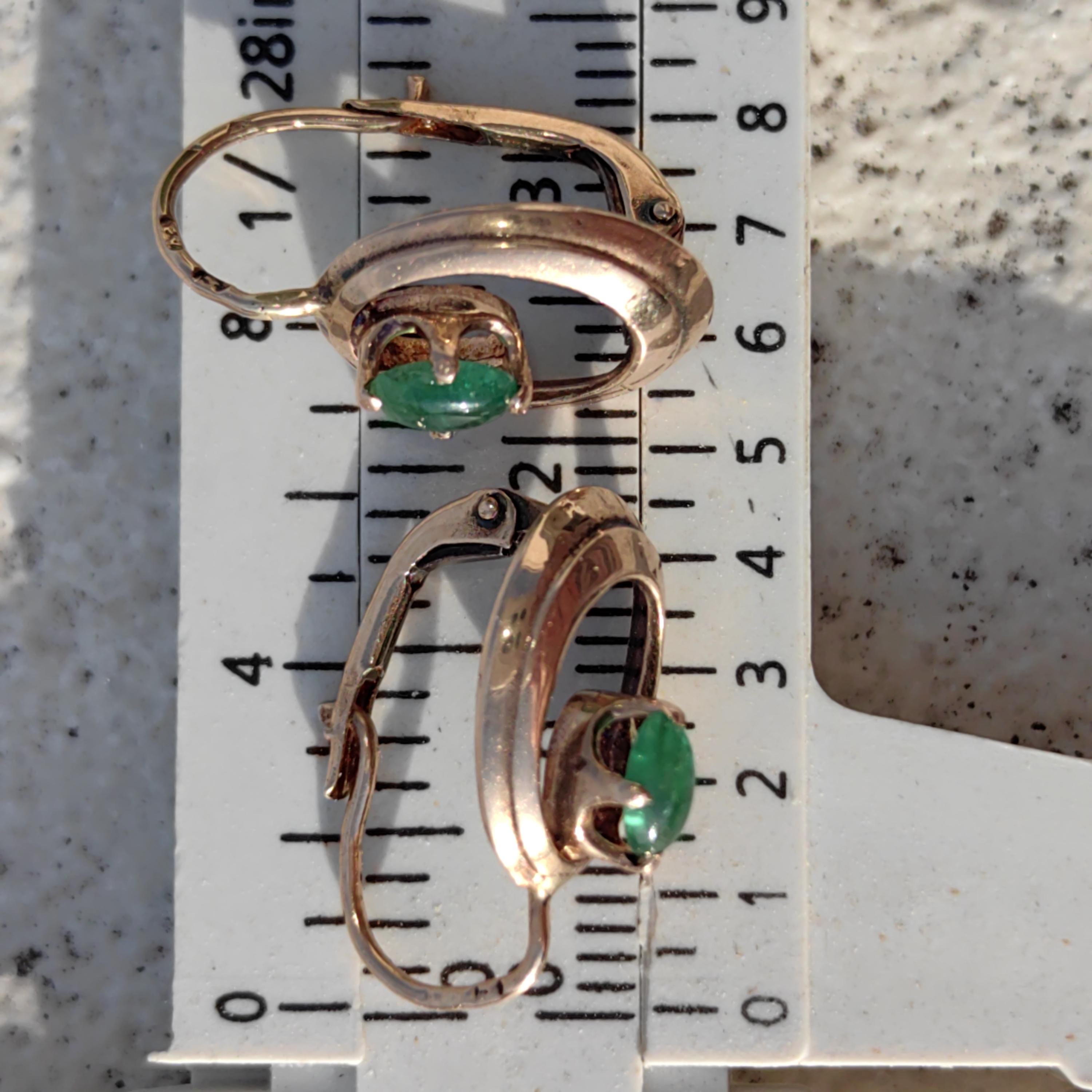 1930s Art Deco Emerald Gold Earrings: 14k Yellow Gold Dormeuse Sleepers