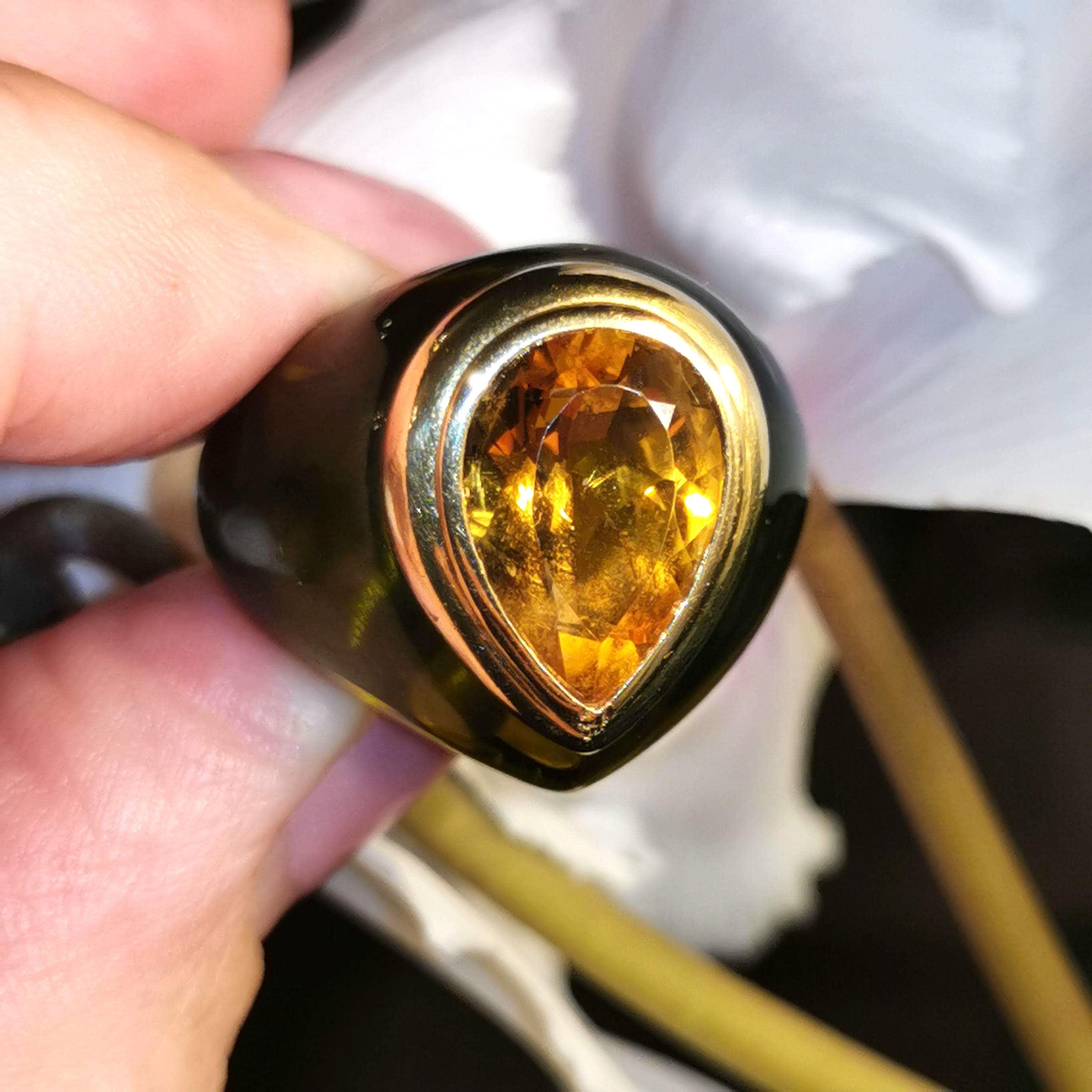 Golden Pear Citrine Ring 18k Yellow Gold Resin Band Statement Cocktail Ring