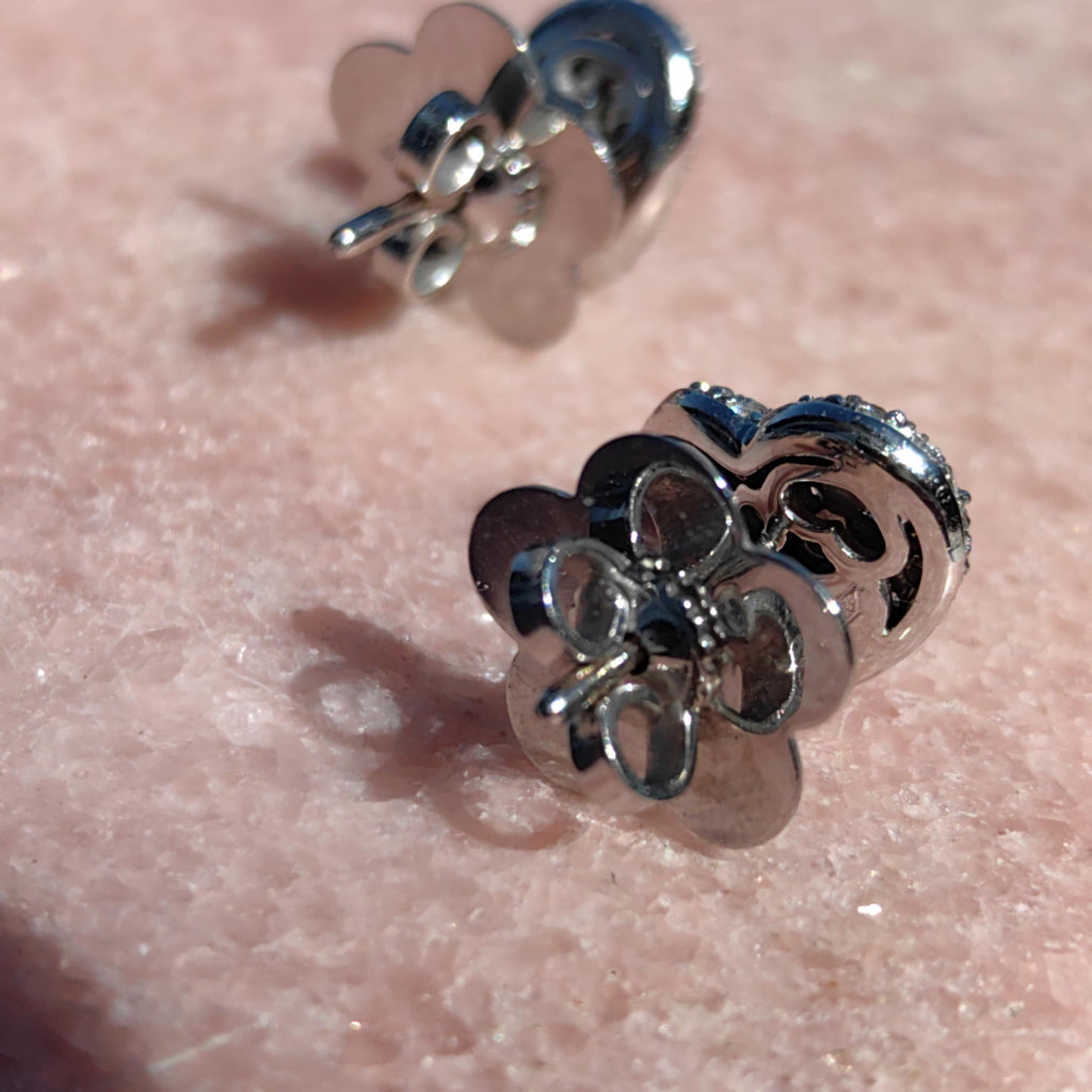 1.50 ct Diamond Heart Stud Earrings: 18k White Gold Vintage Wedding Jewelry
