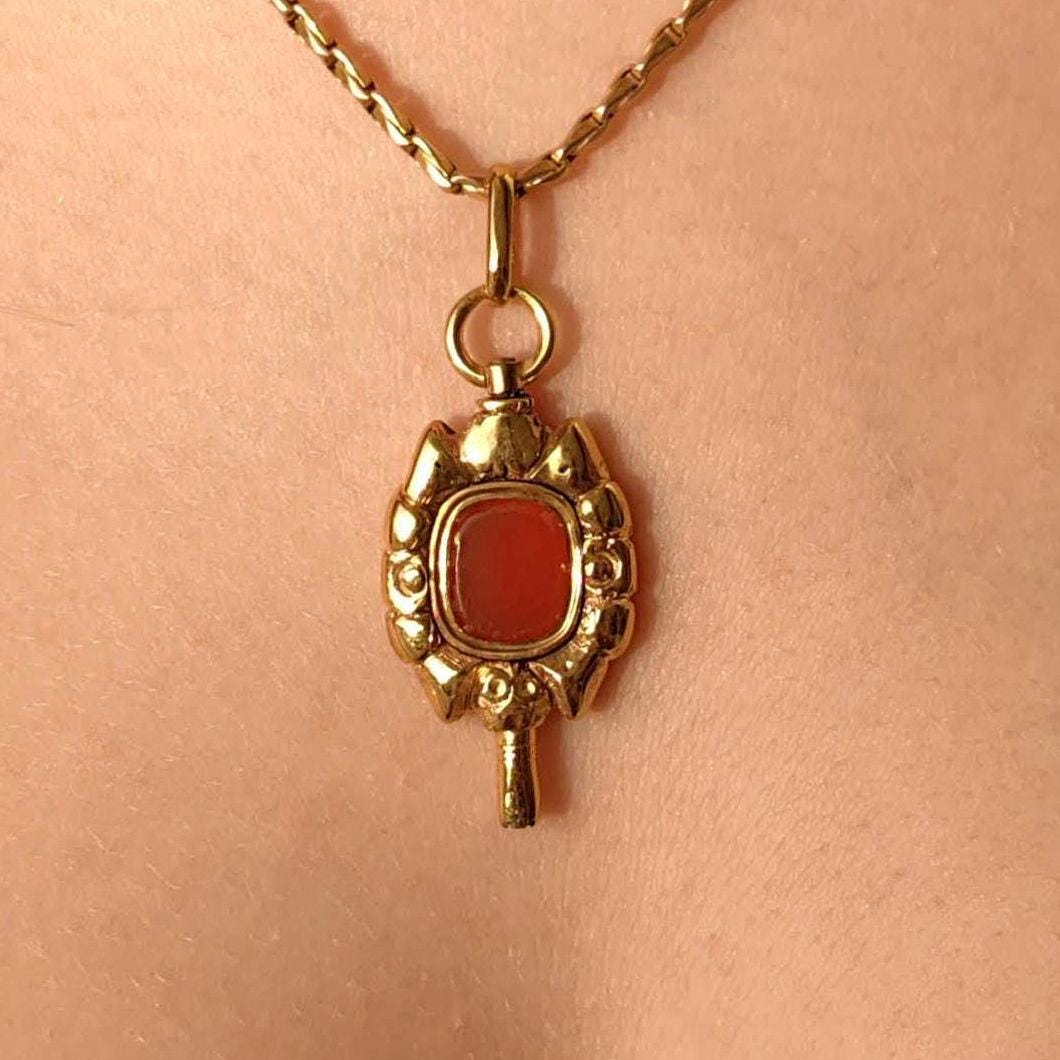 Antique 18k Yellow Gold Agate Pendant: 18th Century Pocket Watch Key Fob