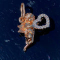 14k Yellow Gold Angel Pendant: Cubic Zirconia Heart Charm