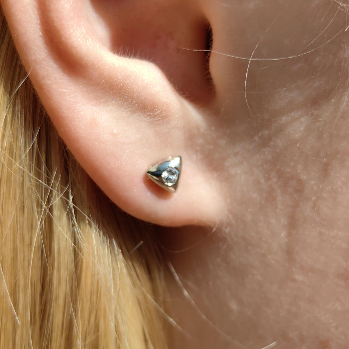 Diamond 14k Yellow Gold Triangle Stud Earrings: Geometric Art Deco
