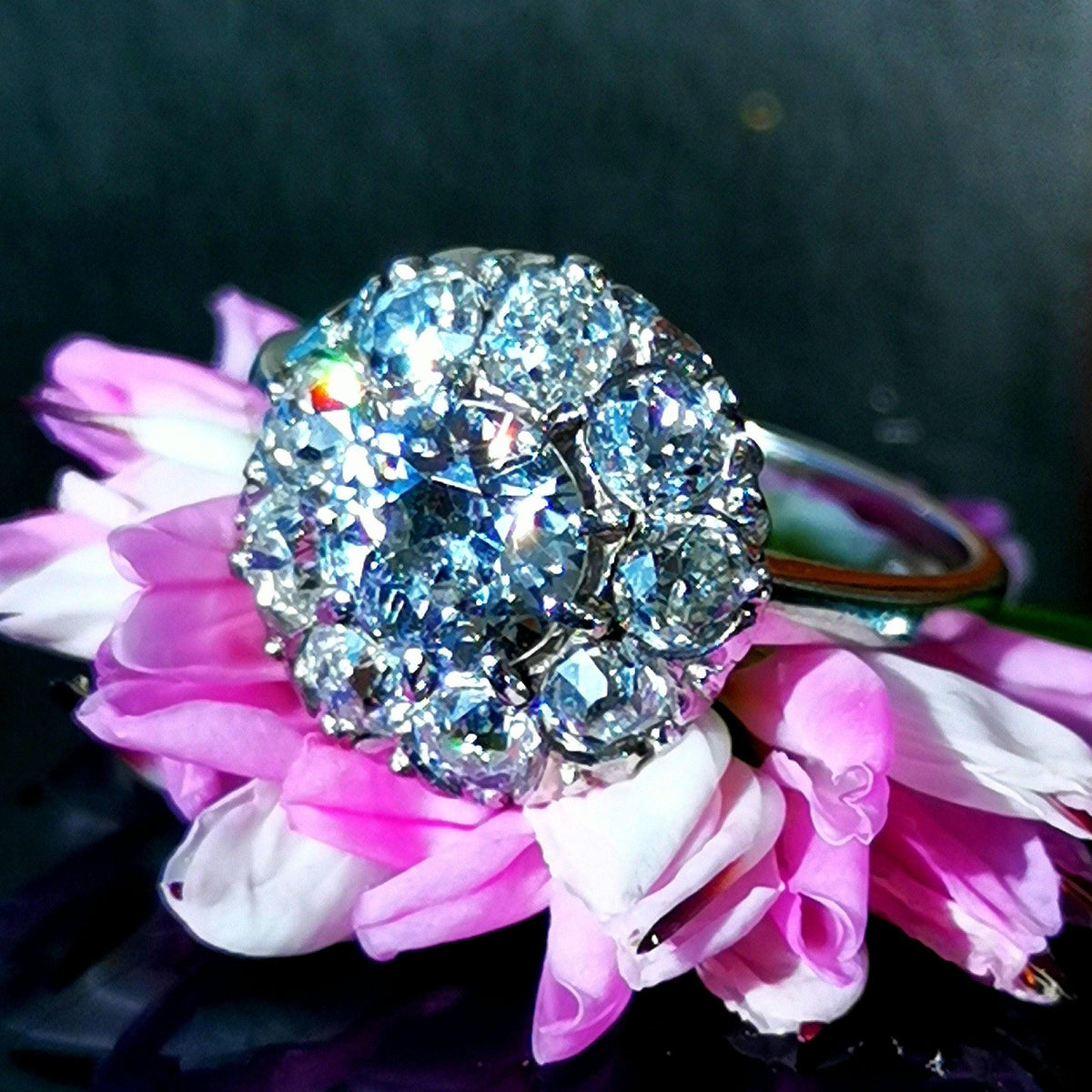Antique 1.90ct Diamond Cluster Ring: 14K White Gold Art Deco Engagement
