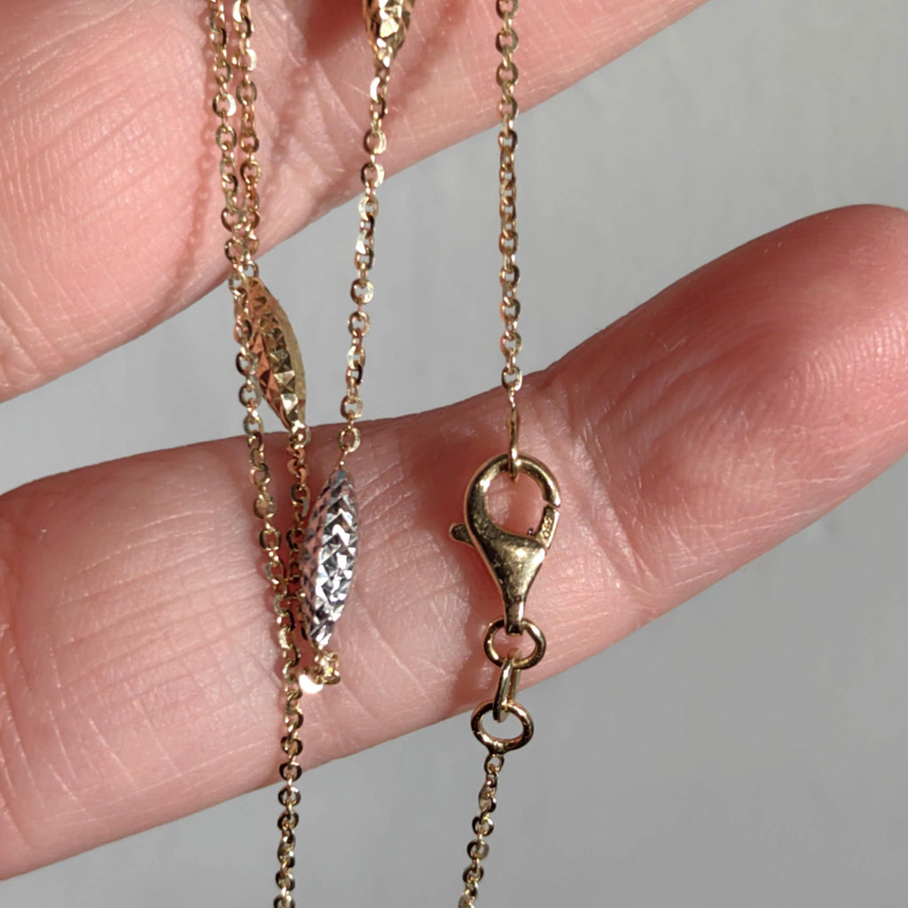 Vintage 14k Solid Yellow Gold Elegant Classic 45 cm Beaded Chain Rice Beads Necklace Gift for her Present