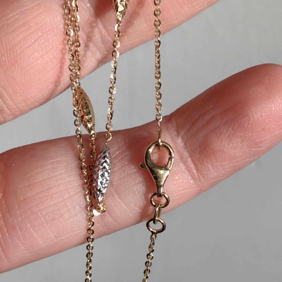 Vintage 14k Solid Yellow Gold Elegant Classic 45 cm Beaded Chain Rice Beads Necklace Gift for her Present