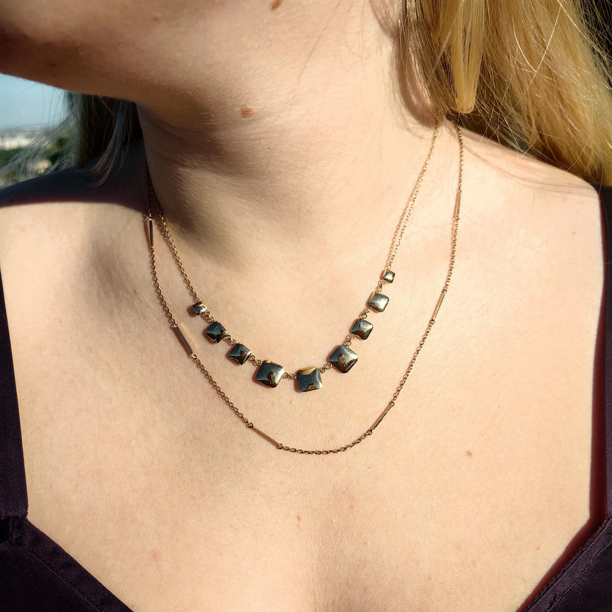 14k Solid Gold Square Link Chain Necklace: Handmade Vintage Unisex Design