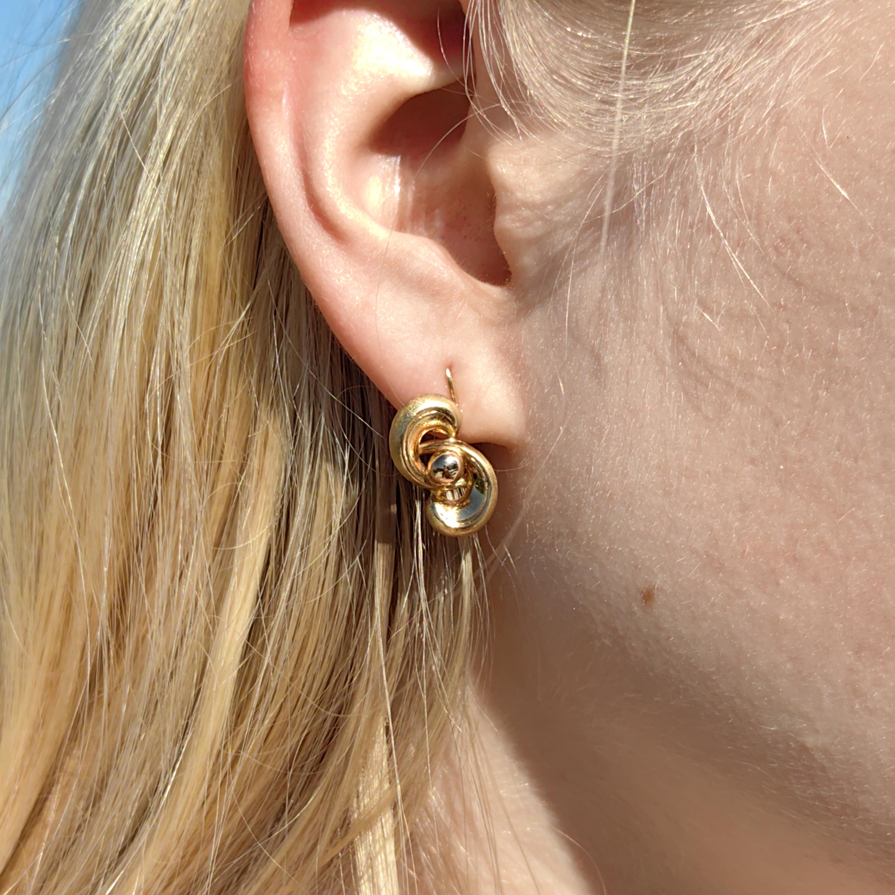 14K Solid Yellow Gold 1920s  Geometric Knot Infinity Lever Back Elegant Vintage Antique Retro Earrings Gift for Her Present