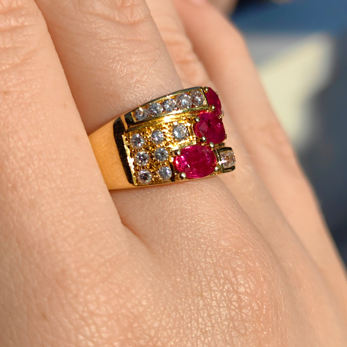 Vintage Ruby and Diamond 19k Gold Unisex Statement Ring