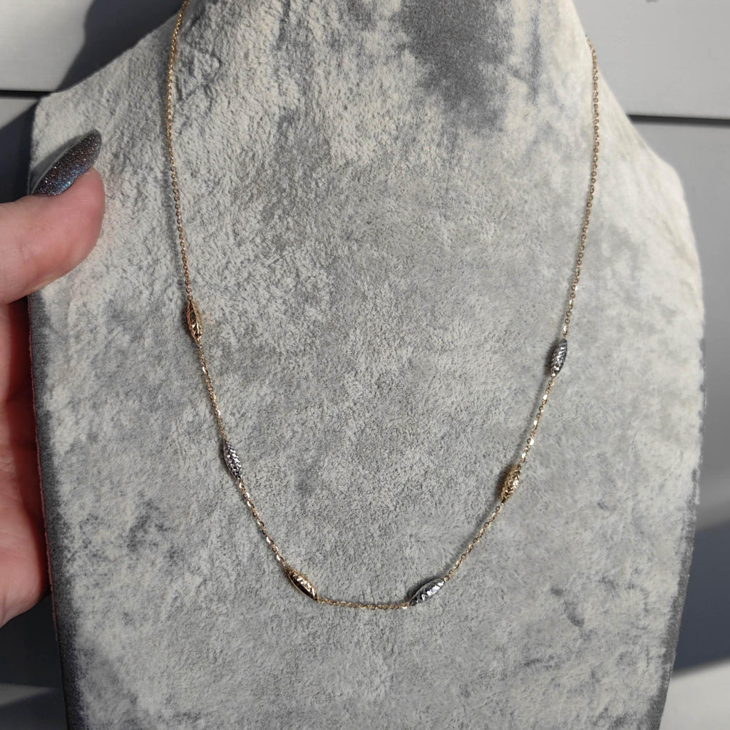 Vintage 14k Solid Yellow Gold Elegant Classic 45 cm Beaded Chain Rice Beads Necklace Gift for her Present