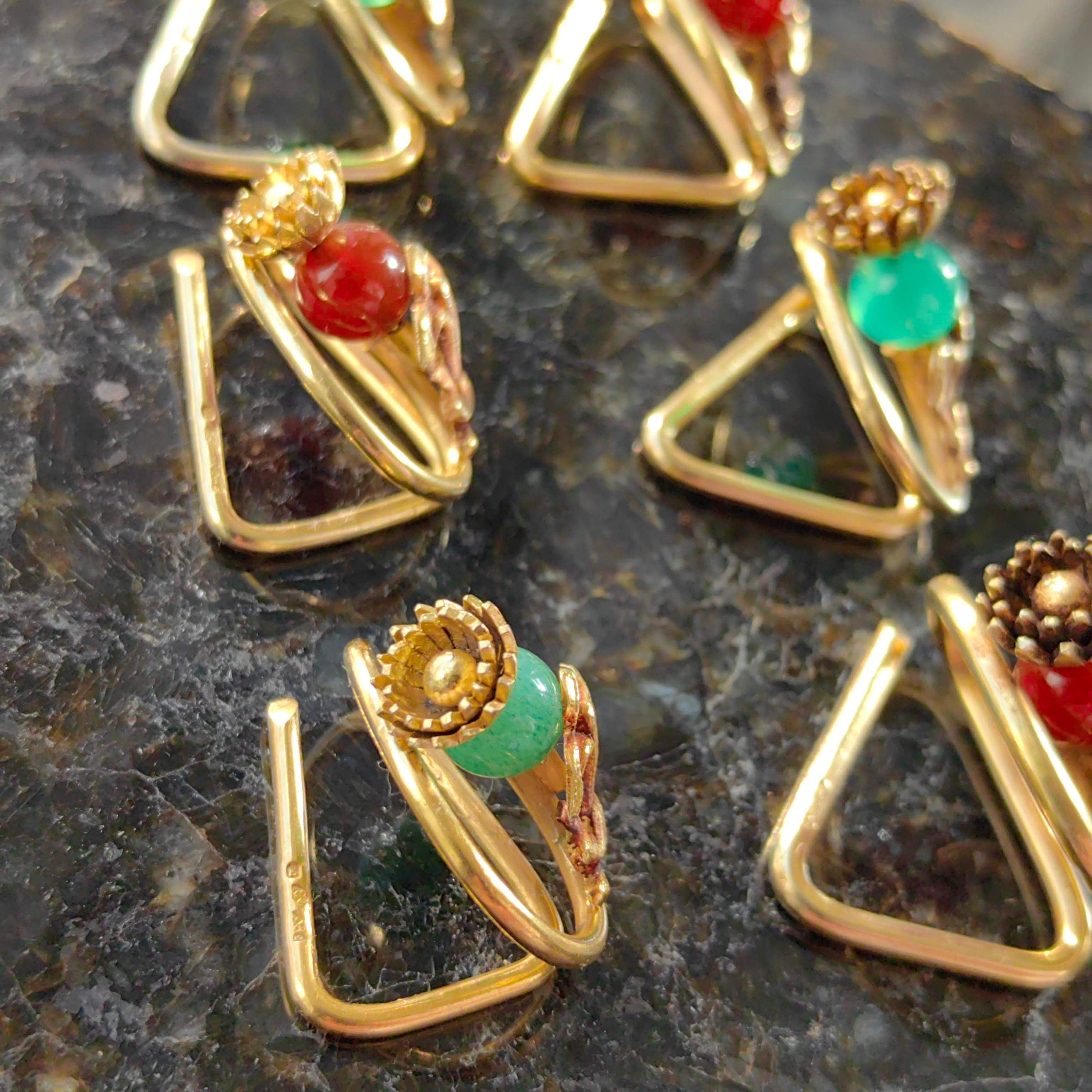 Art Nouveau Gold Plated Sterling Silver Card Holders - Floral Design, Set of 6