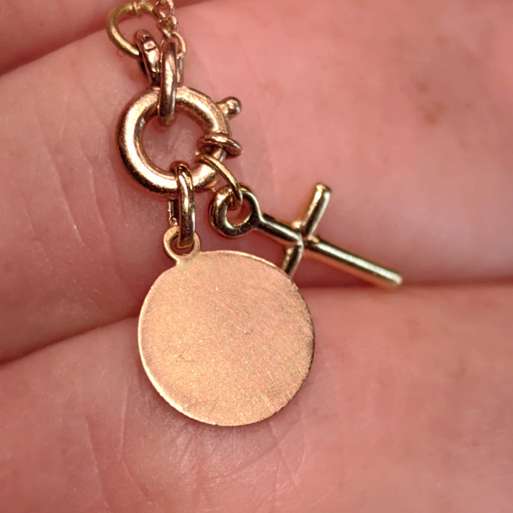 1900s Art Nouveau 14k Solid Yellow Rose Champagne Gold Chain Bracelet Madonna Virgin Mary Cross Christian Catholic Antique Vintage Charm