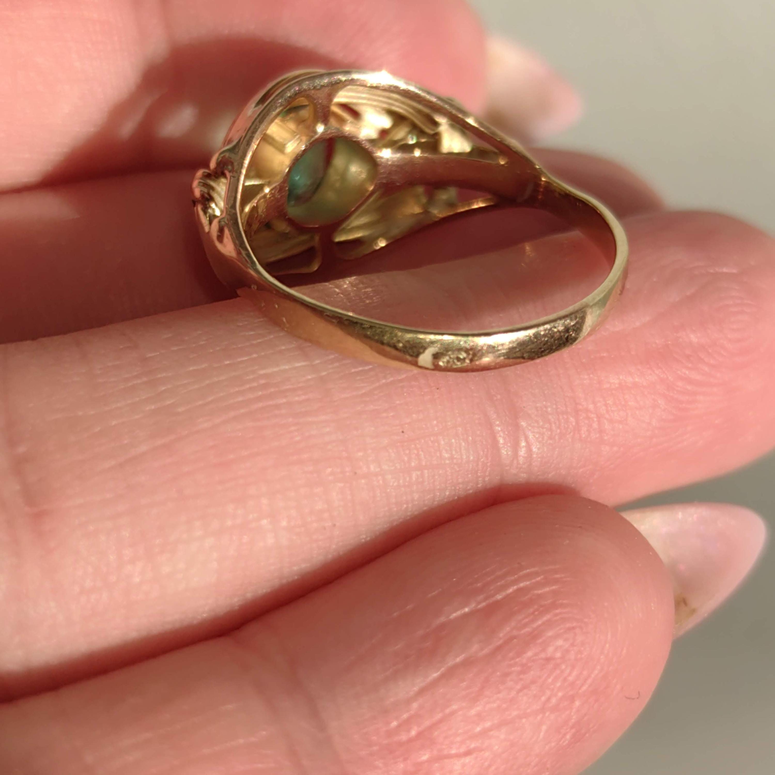 Art Nouveau 1900s Emerald Hallmarked 14k 585 Solid Yellow Rose Gold Antique Vintage Oval Natural Stone Band Solitaire Ring Gift Present
