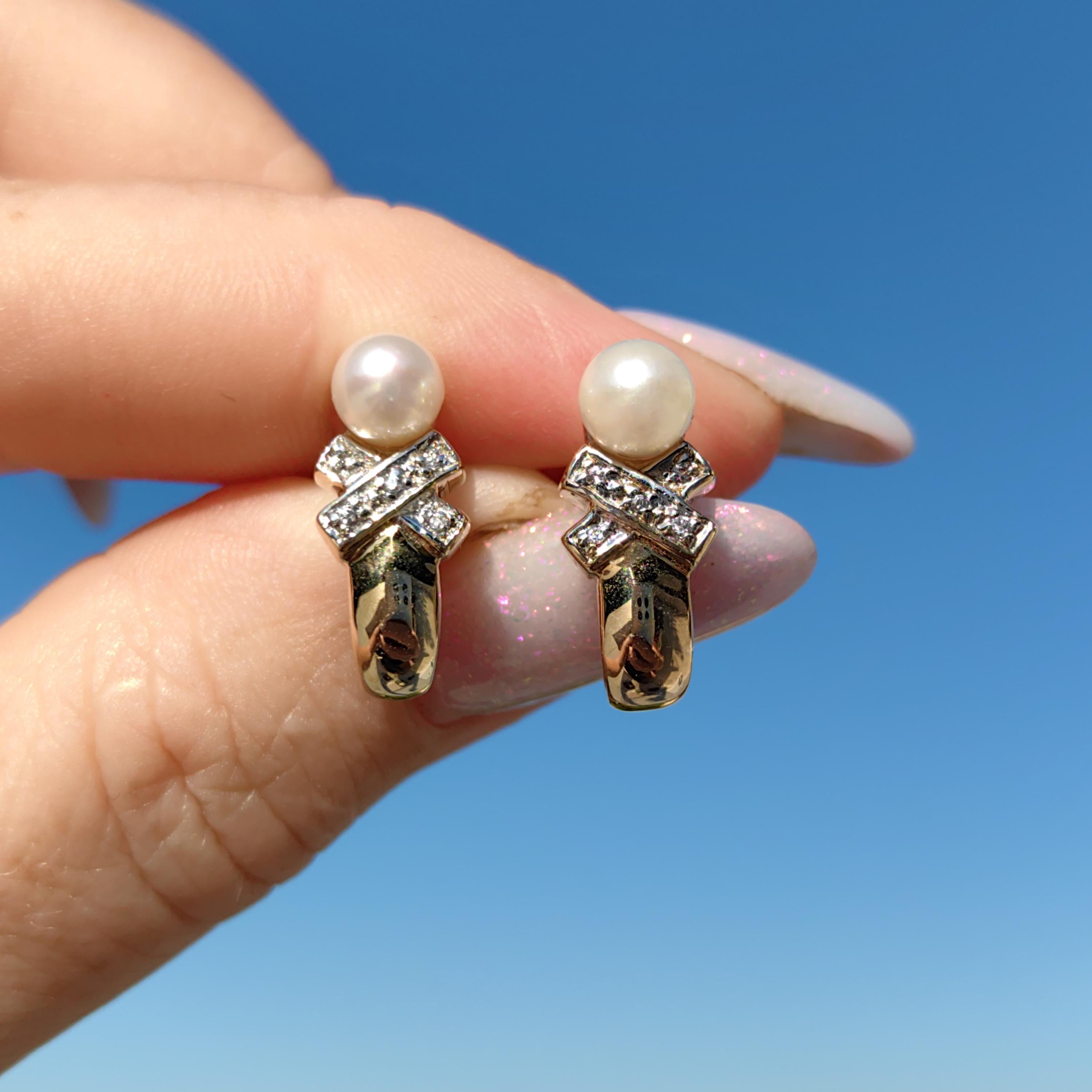 Vintage 8K Gold Pearl Cross Earrings: Elegant Antique Gift