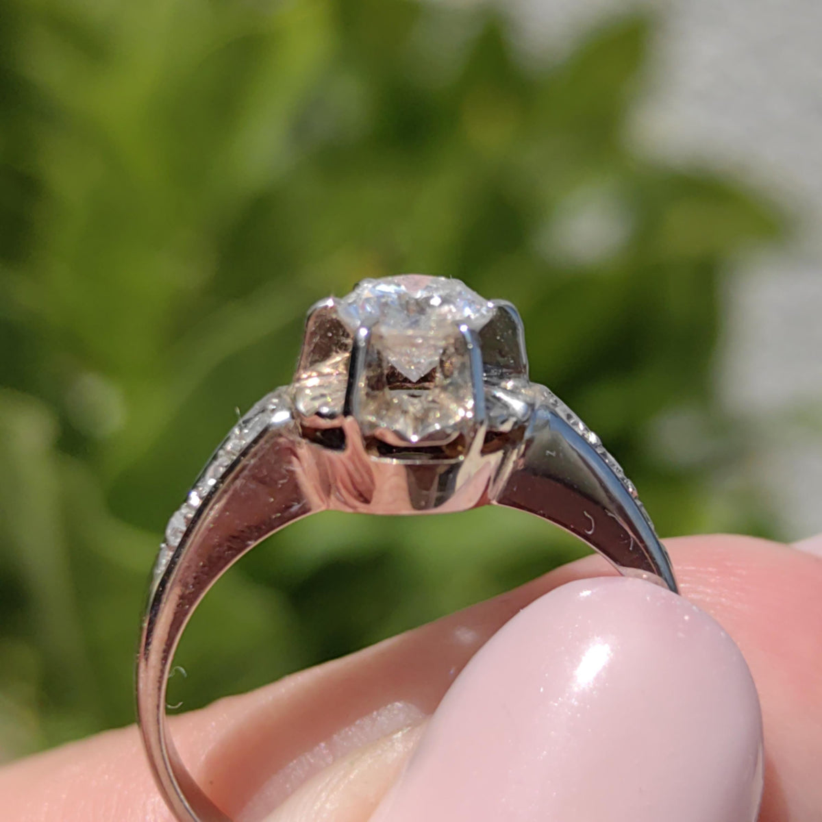 Vintage Natural Diamond Cluster Ring 14k Solid White Gold Engagement Ring Wedding Band Size 6, Elegant Gift for Her