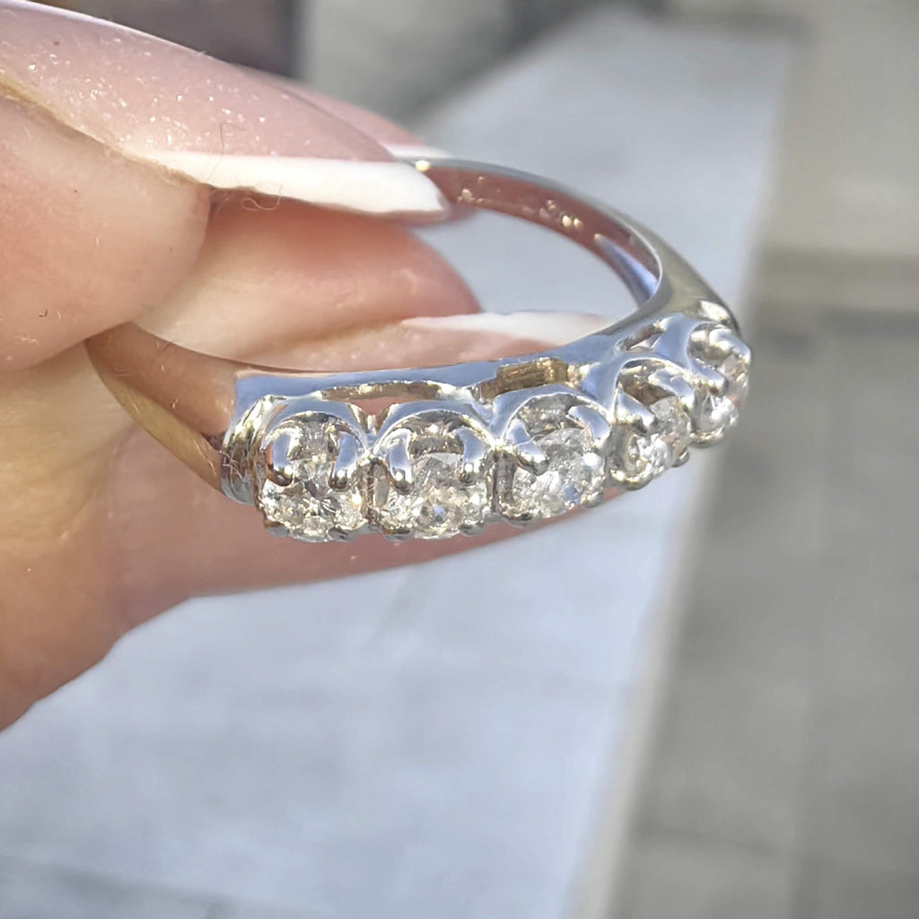 Diamond 14K White Gold Half Eternity Wedding Band Ring