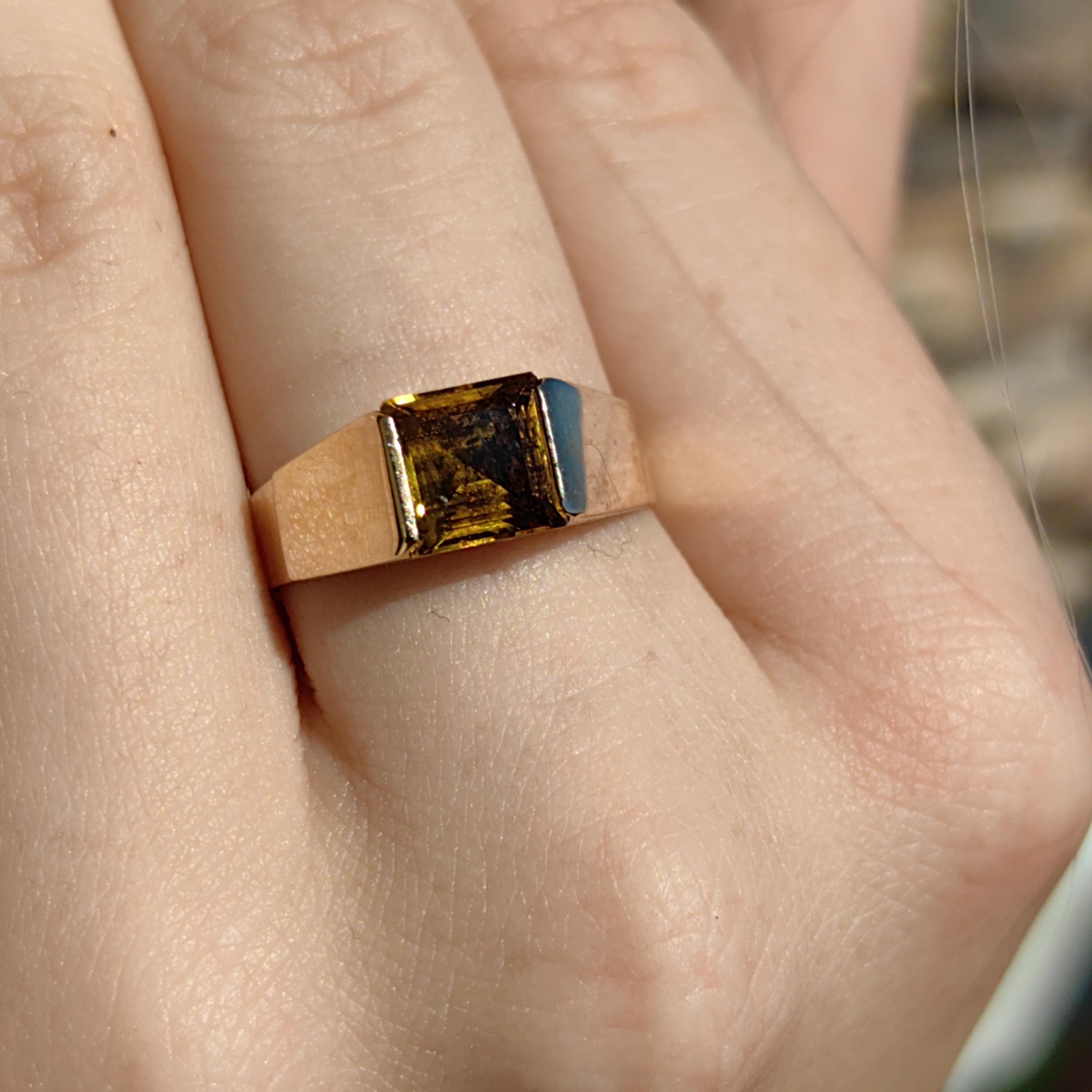 Art Deco Citrine Statement Ring: 14k Yellow & Rose Gold, 1940s Vintage