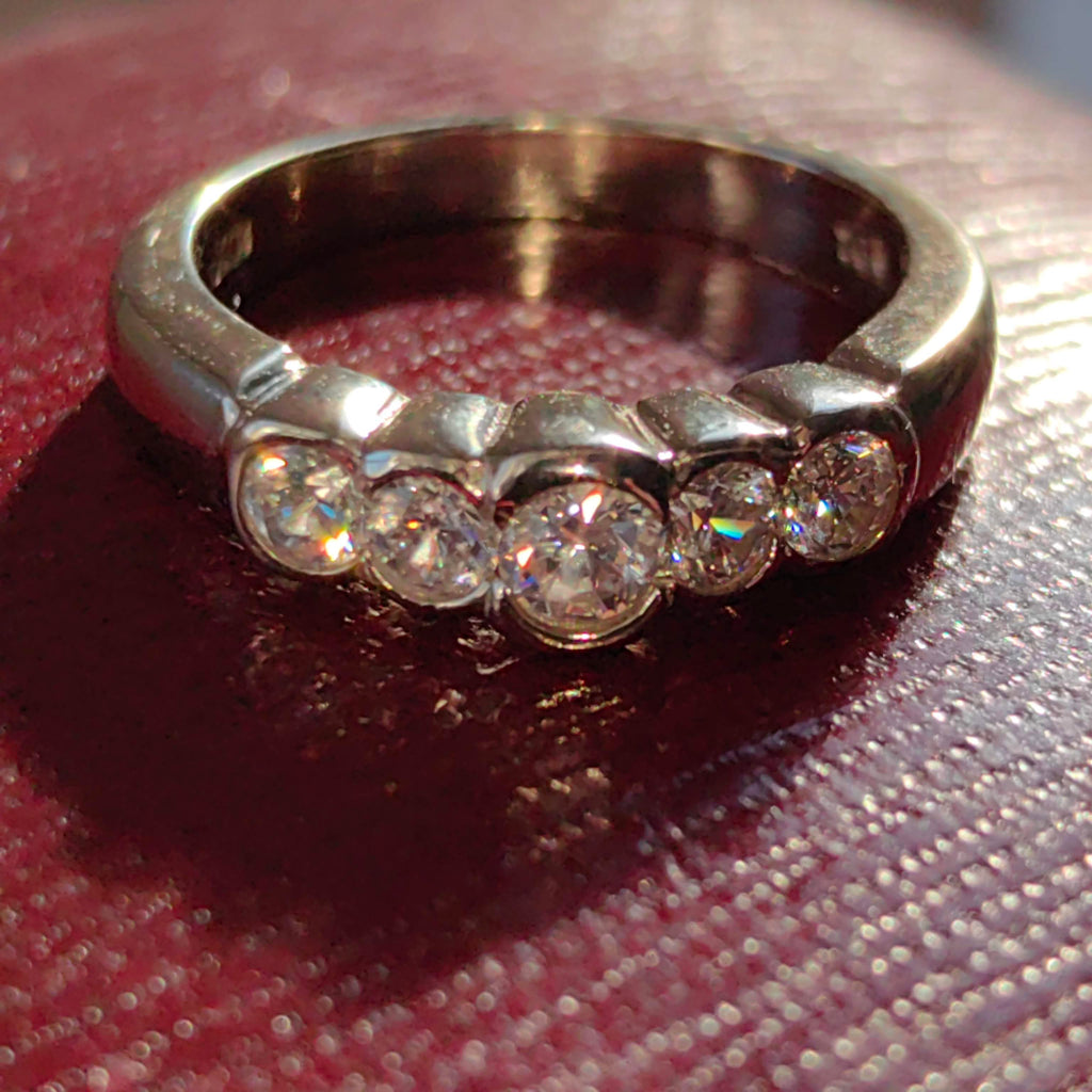 Vintage Cubic Zirconia 10k Gold Half Eternity Bezel Set Wedding Band Ring Promise Ring