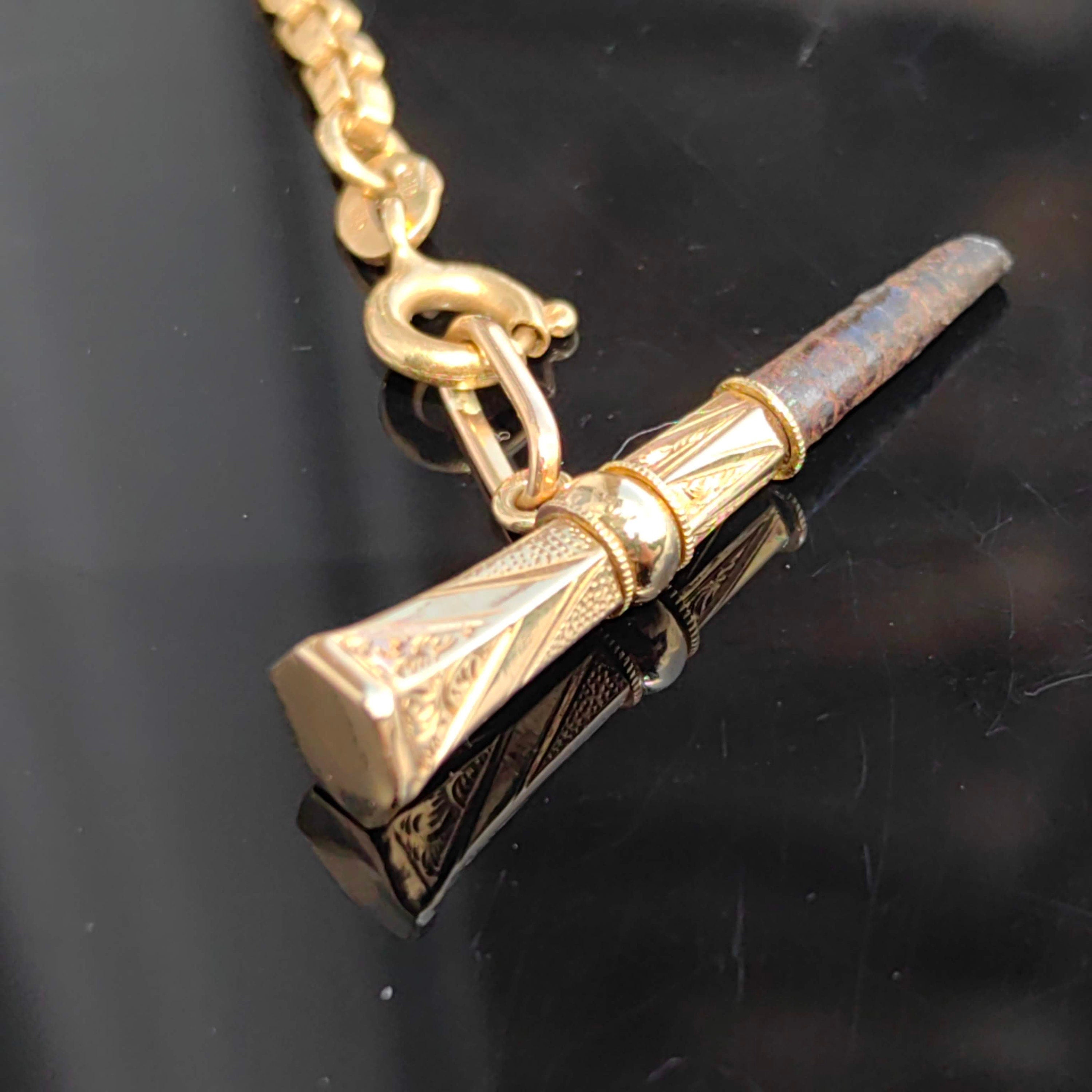 Antique 18k Gold Pocket Watch Key Pendant: Hand-Carved Fob Charm