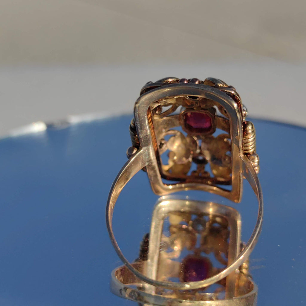 Vintage Art Deco 1920s Natural Red Ruby Diamond Ring Antique 14k Solid Yellow Gold Statement Ring Gift for Her