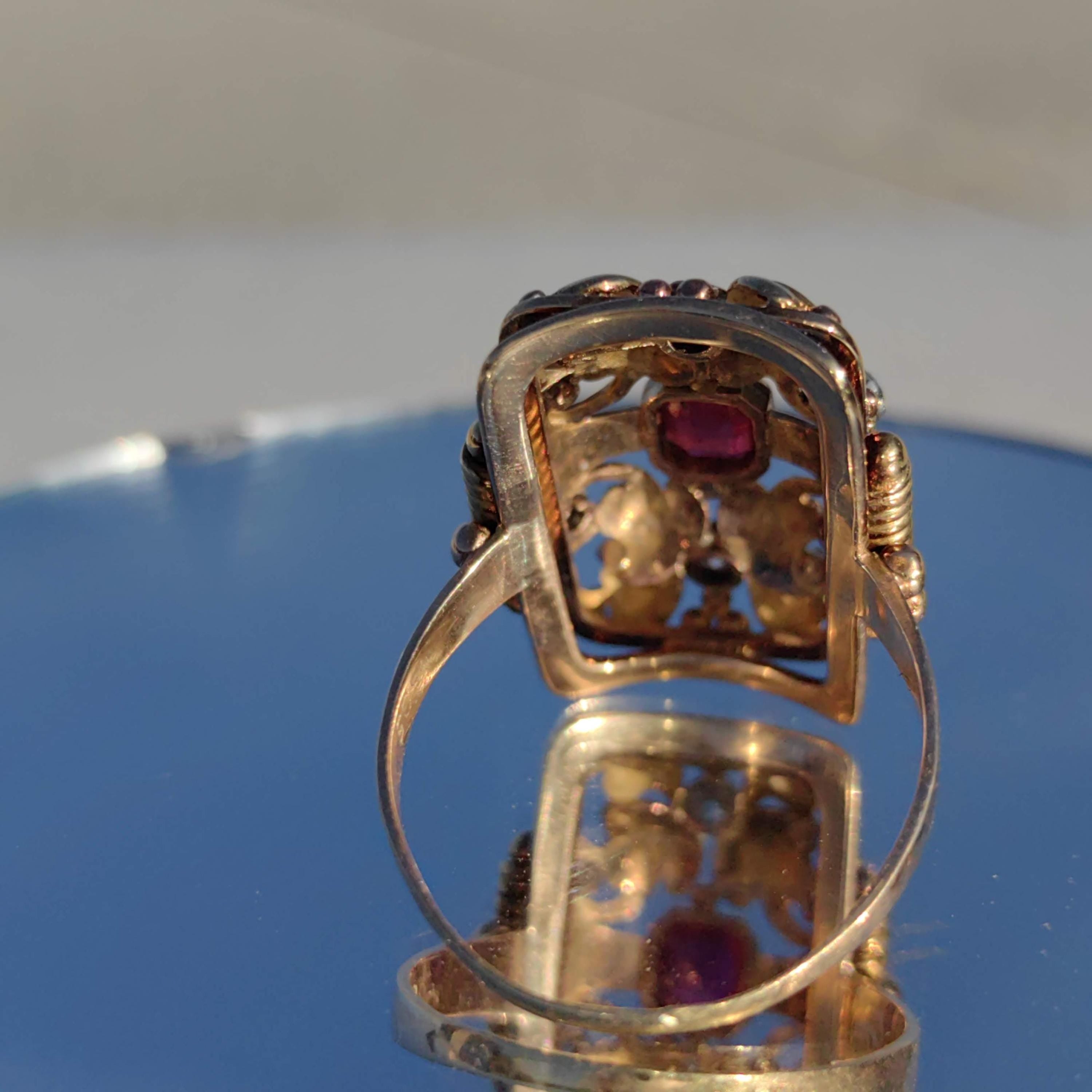 Vintage Art Deco 1920s Natural Red Ruby Diamond Ring Antique 14k Solid Yellow Gold Statement Ring Gift for Her