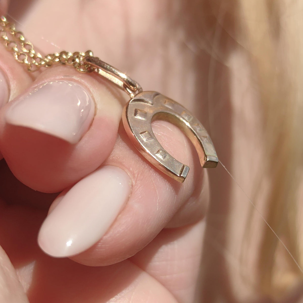 Antique 14k Yellow Rose Champagne Gold Horseshoe Pendant Equestrian Luck Horse Charm Cute Elegant Gift Present