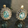 Vintage 1940s Aquamarine Diamond Earrings: 19.2k Gold & Silver Studs