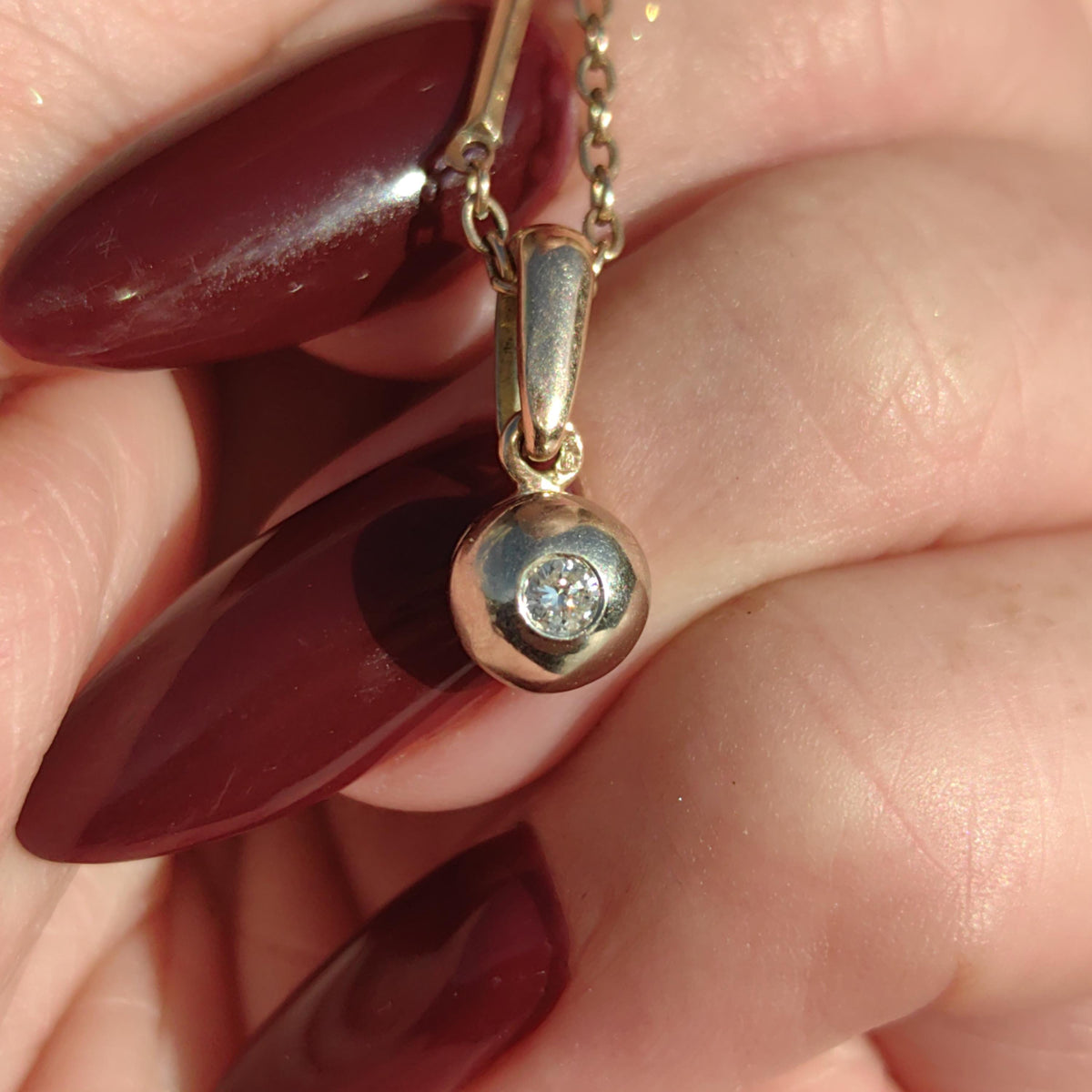 Diamond Solid 14k Yellow Gold Vintage Solitaire diamond Bezel Setting pendant, Gift for Her Elegant Necklace Charm