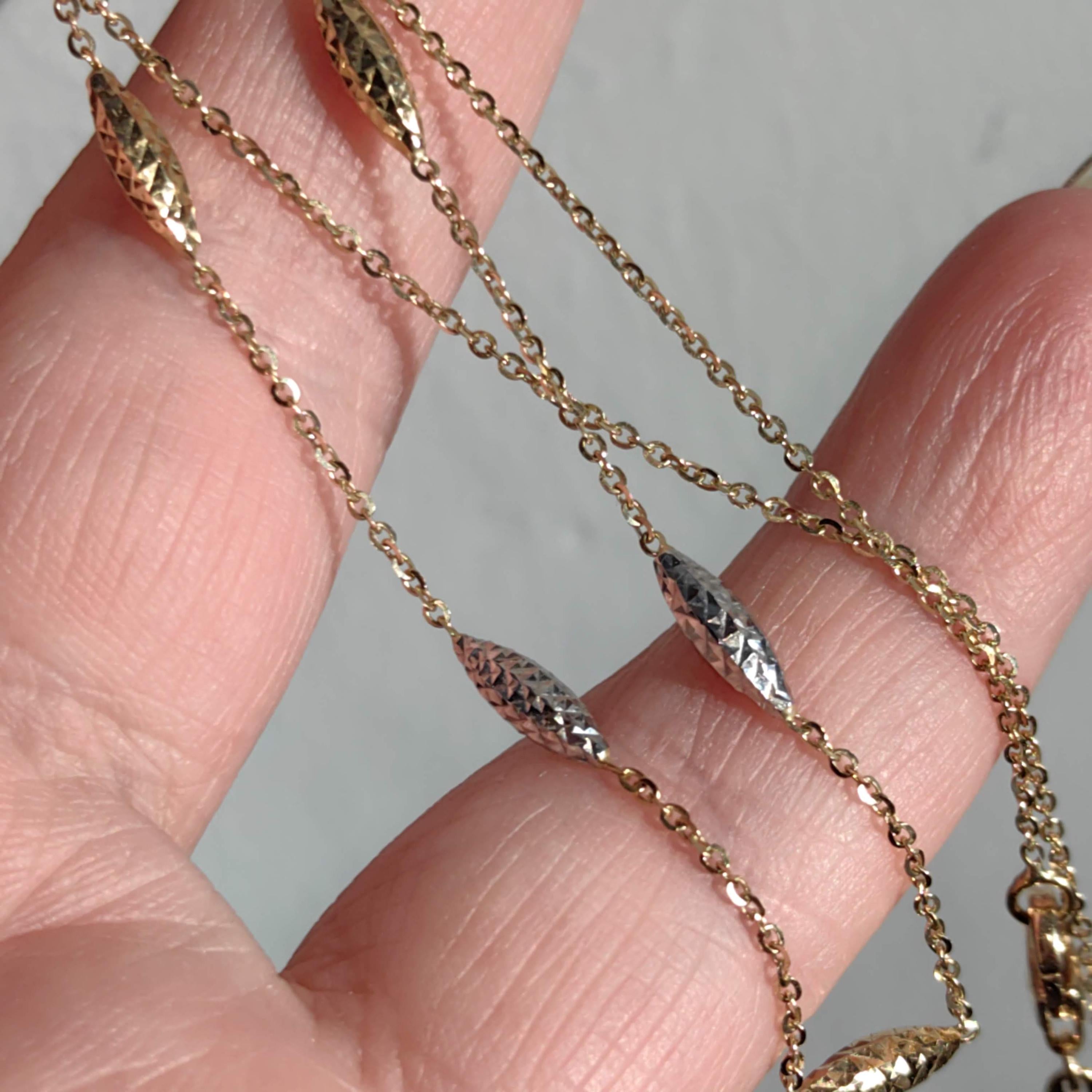 Vintage 14k Solid Yellow Gold Elegant Classic 45 cm Beaded Chain Rice Beads Necklace Gift for her Present