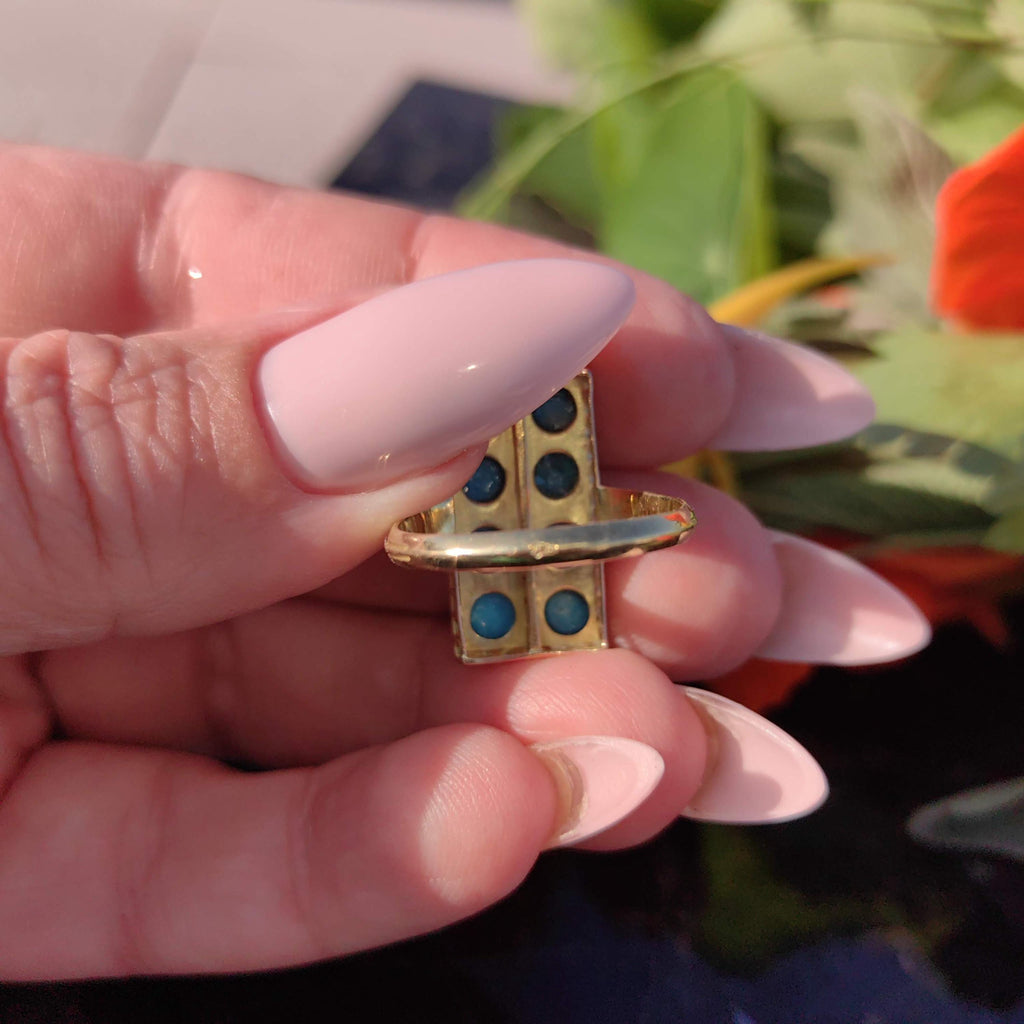 Victorian 1890s Natural Persian Blue Turquoise 18K Solid Hallmarked Yellow Gold Ring Hand-Chiseled Elegant Statement Ring Gift for Her