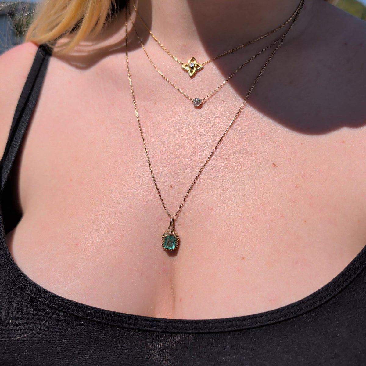 Antique 1920s Art Deco Emerald Pendant Necklace with chain 14k Gold Hallmarked Emerald Cut Gold Chain Jewelry Gift US Duty Free HTS 9706