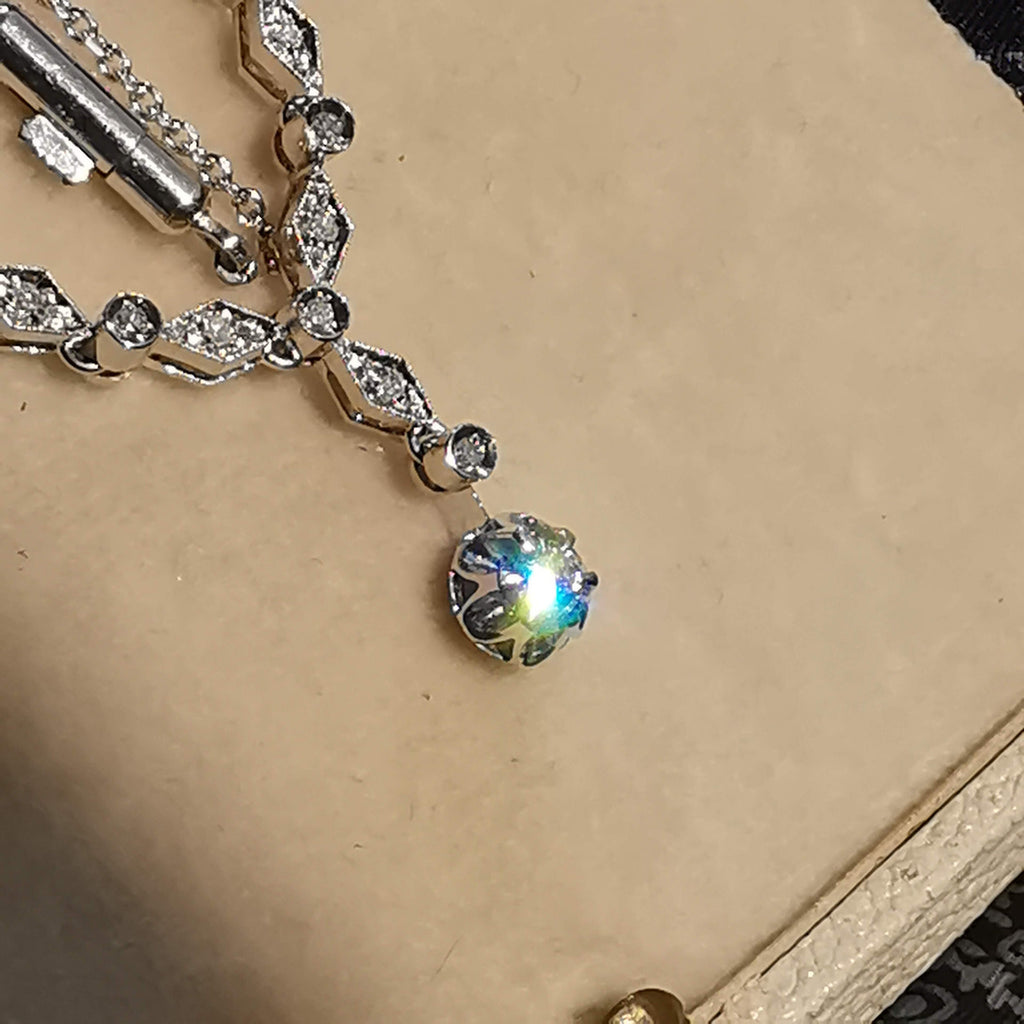 1940s Art Deco Diamond Necklace: 18k White Gold Choker