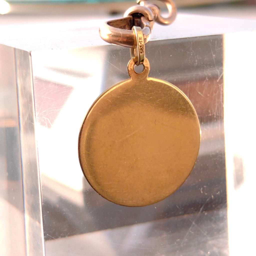 Vintage 14K Gold Virgin Mary Pendant: Hand-Painted Enamel Catholic Charm