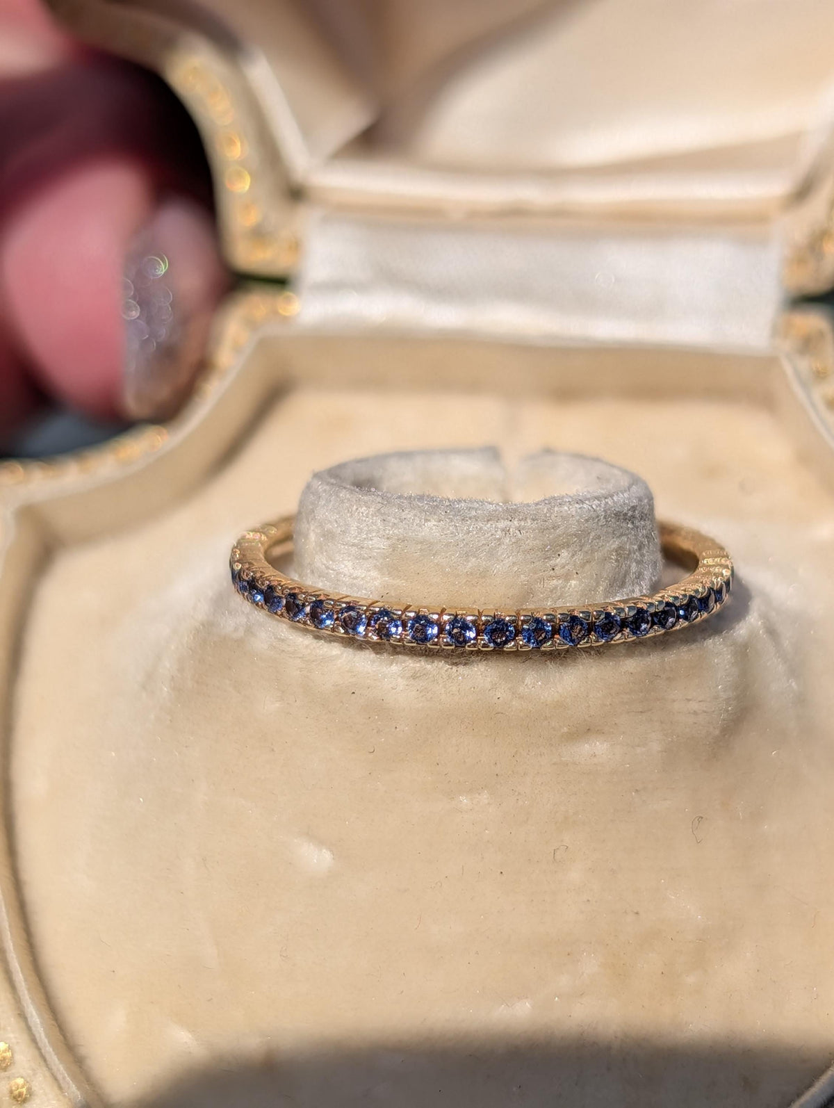 Vintage Natural Periwinkle Blue Sapphire Solid 14k 585 Hallmarked Yellow Gold Dainty Stackable Band Ring Gift for Her Present