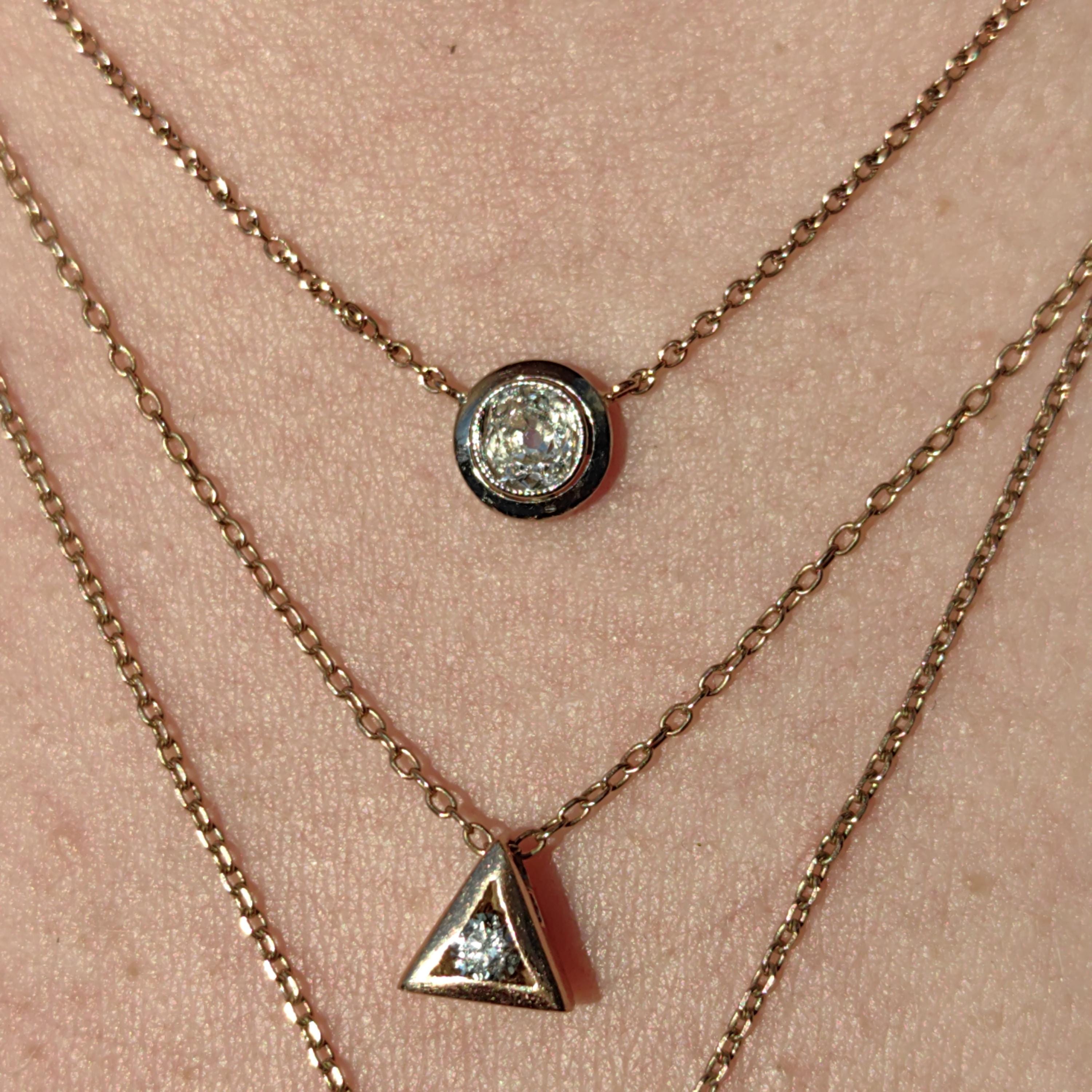 Solitaire Diamond Solid 14k Yellow Gold Vintage Geometric Triangle Pyramid Elegant Necklace Gift for Her