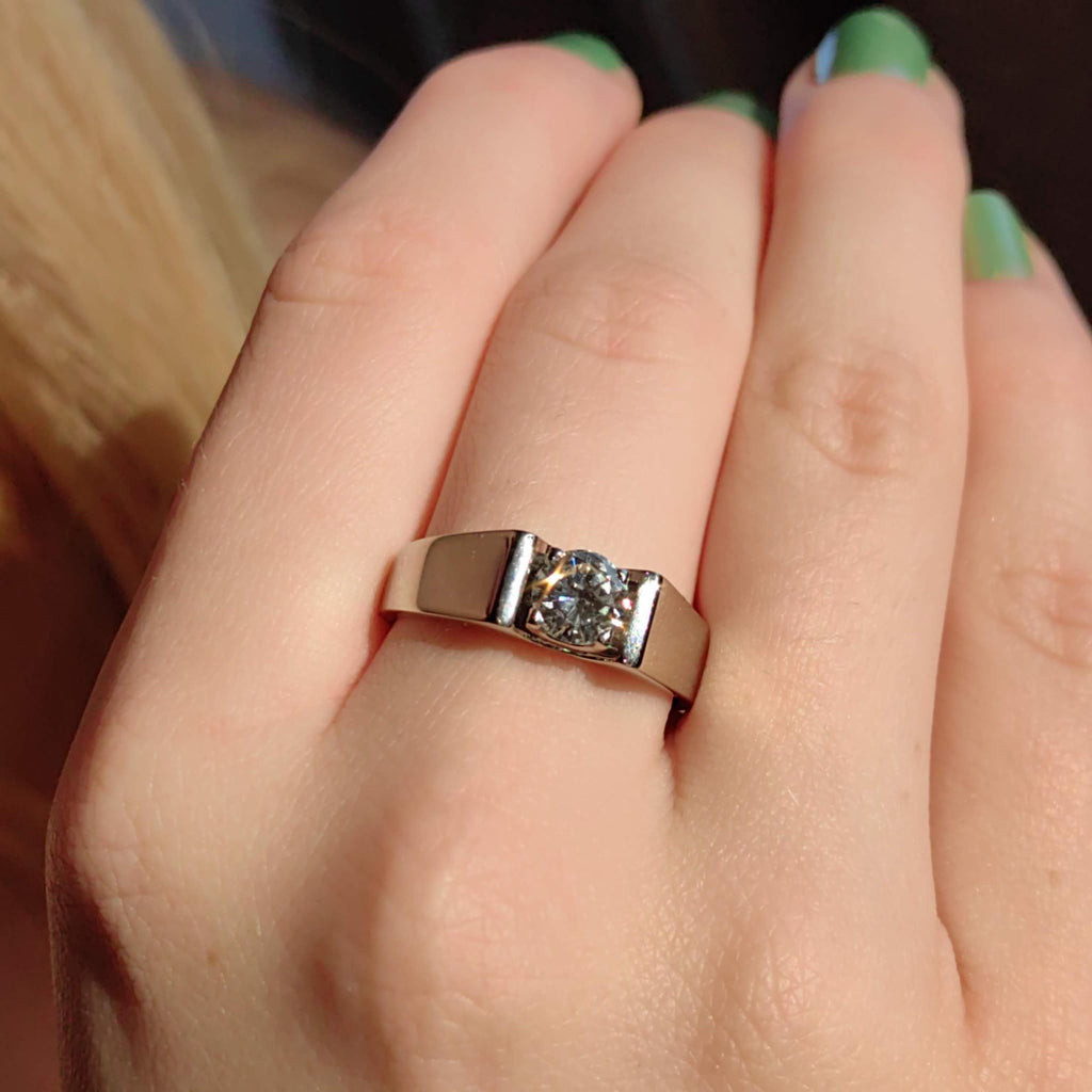 0.8 ct. Diamond Solitaire Hallmarked 18k 750 Solid White Gold Statement Unisex Ring for Men, Big Diamond Wedding Engagement Ring Gift