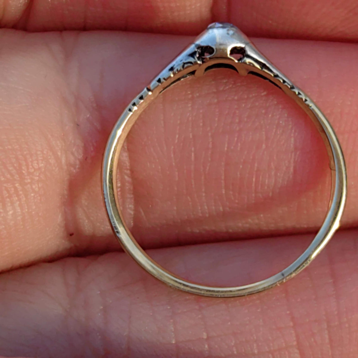 Antique Solitaire Diamond Ring 14k Gold Art Nouveau 1900s Engagement Wedding Vintage Elegant Dainty Ring Gift for Her Present Silver Setting