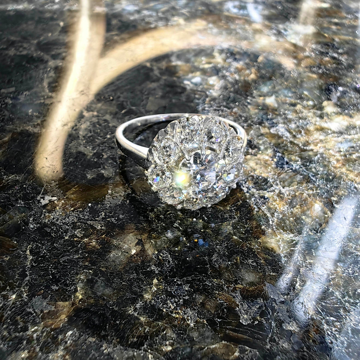 Antique 1.90ct Diamond Cluster Ring: 14K White Gold Art Deco Engagement