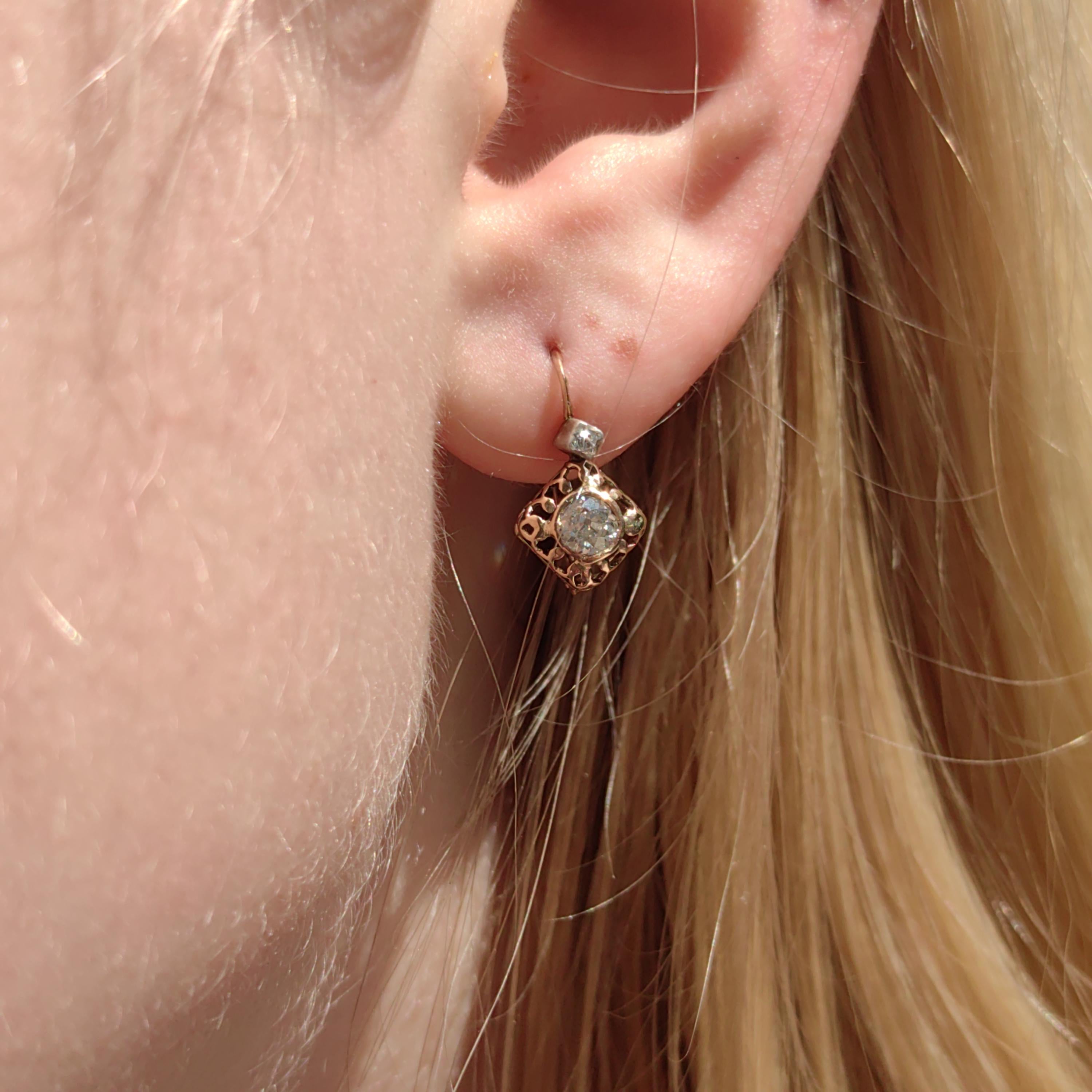 Art Nouveau Diamond 14K Gold Sleeper Earrings: Antique "Buds" Dormeuse