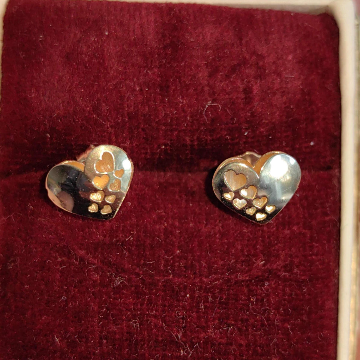 Heart Earrings Vintage 14K 585 Hallmarked Solid Yellow Gold Comfortable studs screw Back Romantic Love Gift for Her girlfriend wife Antique