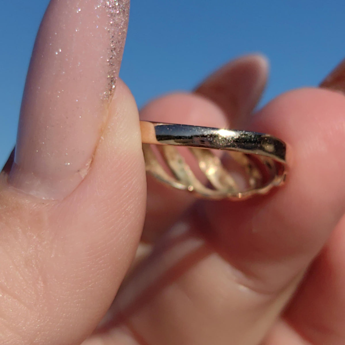 Dainty 14k Solid Yellow Rose Champagne Gold Chain Wave Elegant Ring Stackable Geometric Vintage Dainty Band Gift for Her Present