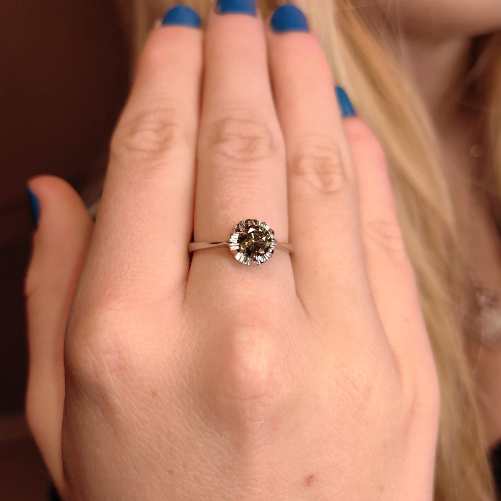 Fancy Brown Diamond White 18k Hallmarked Gold Elegant Solitaire Engagement Ring Gift for Her Present Cognac Diamond