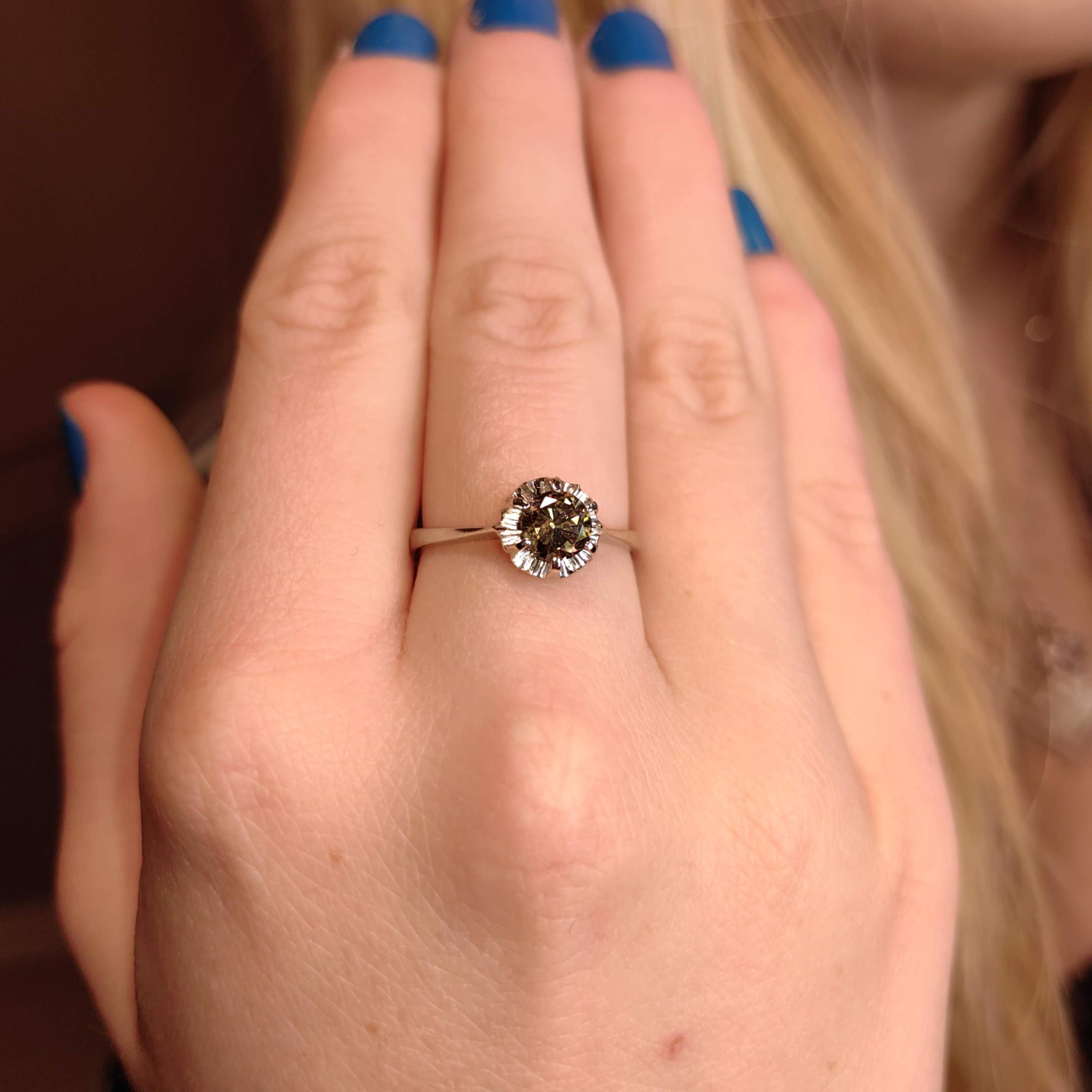 Fancy Brown Diamond White 18k Hallmarked Gold Elegant Solitaire Engagement Ring Gift for Her Present Cognac Diamond