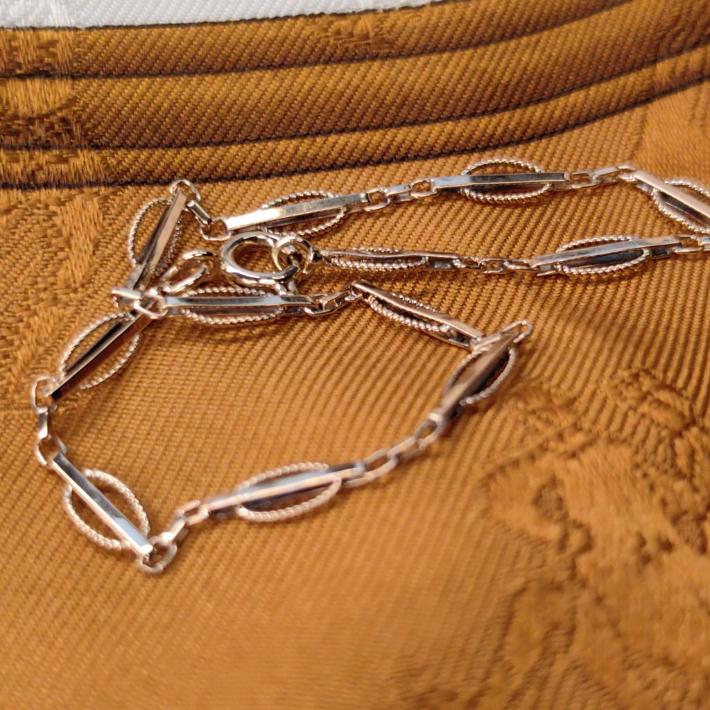 14k Solid Yellow-rose Gold Handmade Link Chain Bracelet for Charms 1890s Victorian Antique Vintage Elegant Classic Unisex Bracelet Gift her