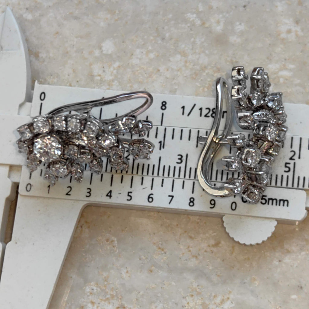 Late Art Deco 1940s Diamond Hallmarked 18k Solid White Gold Antique Wedding Elegant Drop Dangle statement Earrings Gift for Her Present