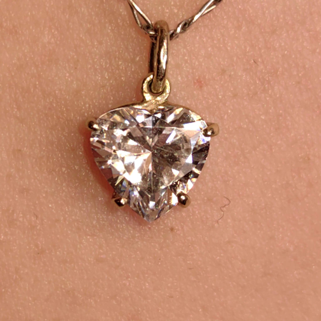 18k Solid White Gold Heart Shaped Necklace Pendant Crystal Cubic Zirconia Bracelet Love Charm Elegant Gift for Her Vintage Dangle