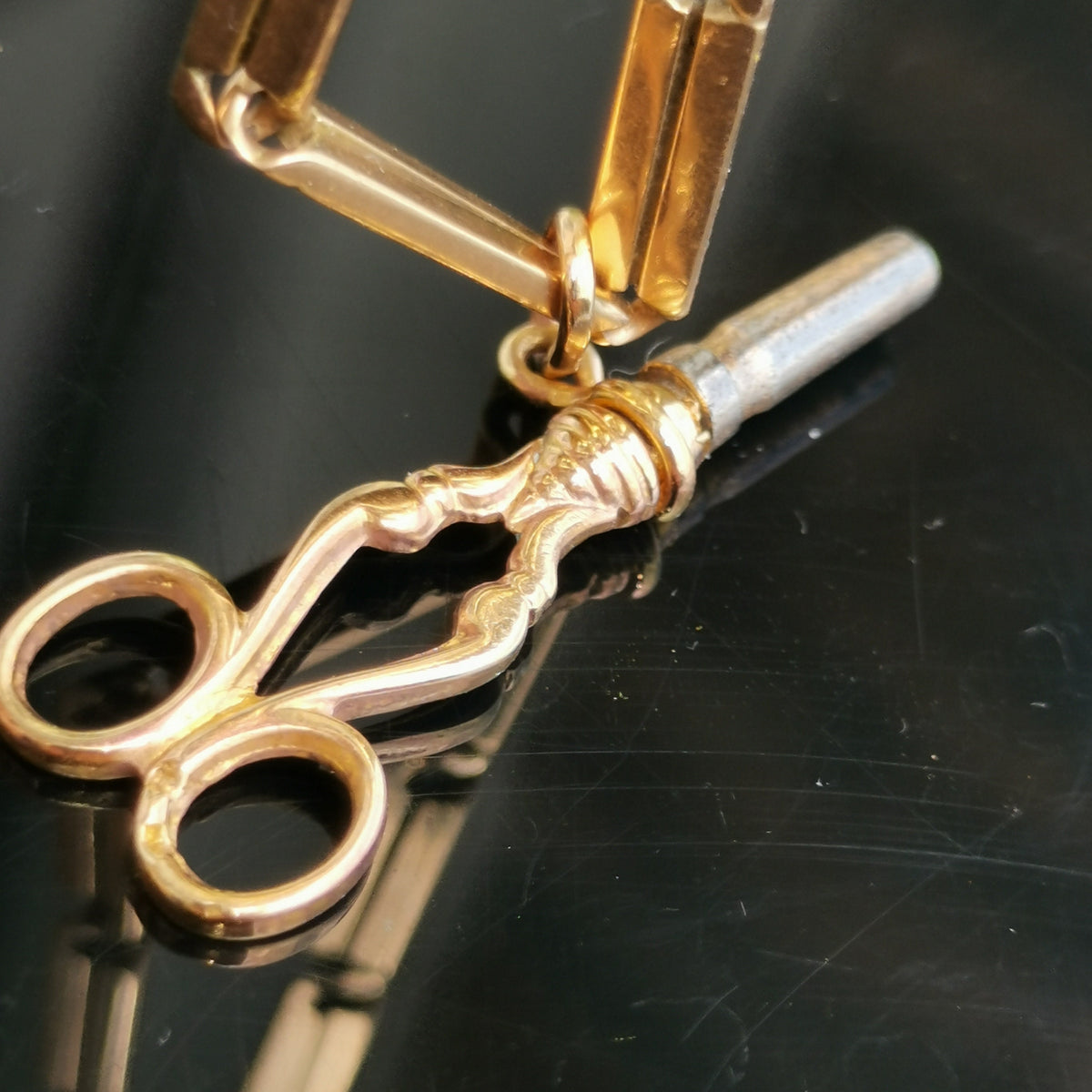 Antique Solid Yellow Gold and Gold Filled Metal Tailor Scissors Pocket Watch Key Fob Pendant Gift Present