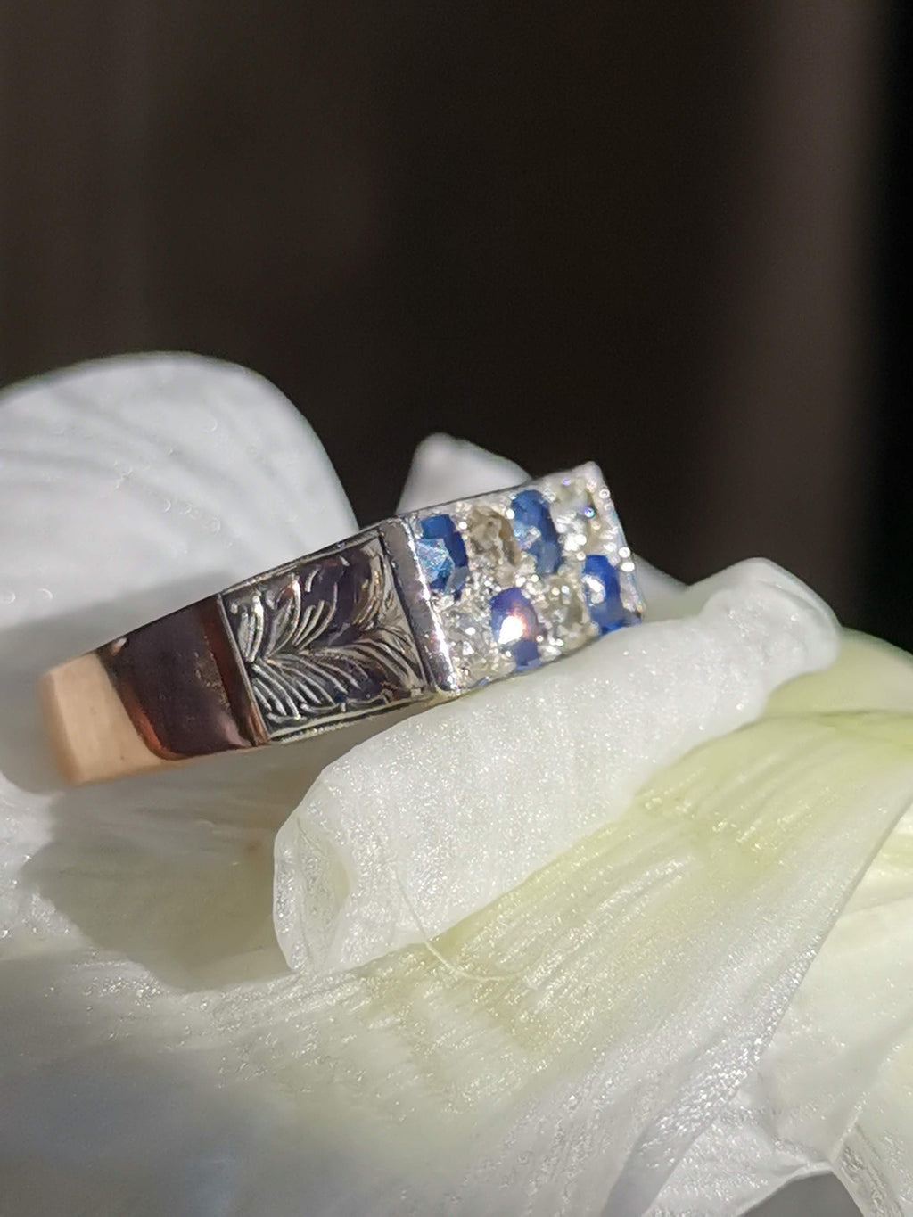 1930s Art Deco 14k Gold Diamond & Sapphire Elegant Chevalier Sports Ring Large Statement  Unisex Signet Ring Gift Present