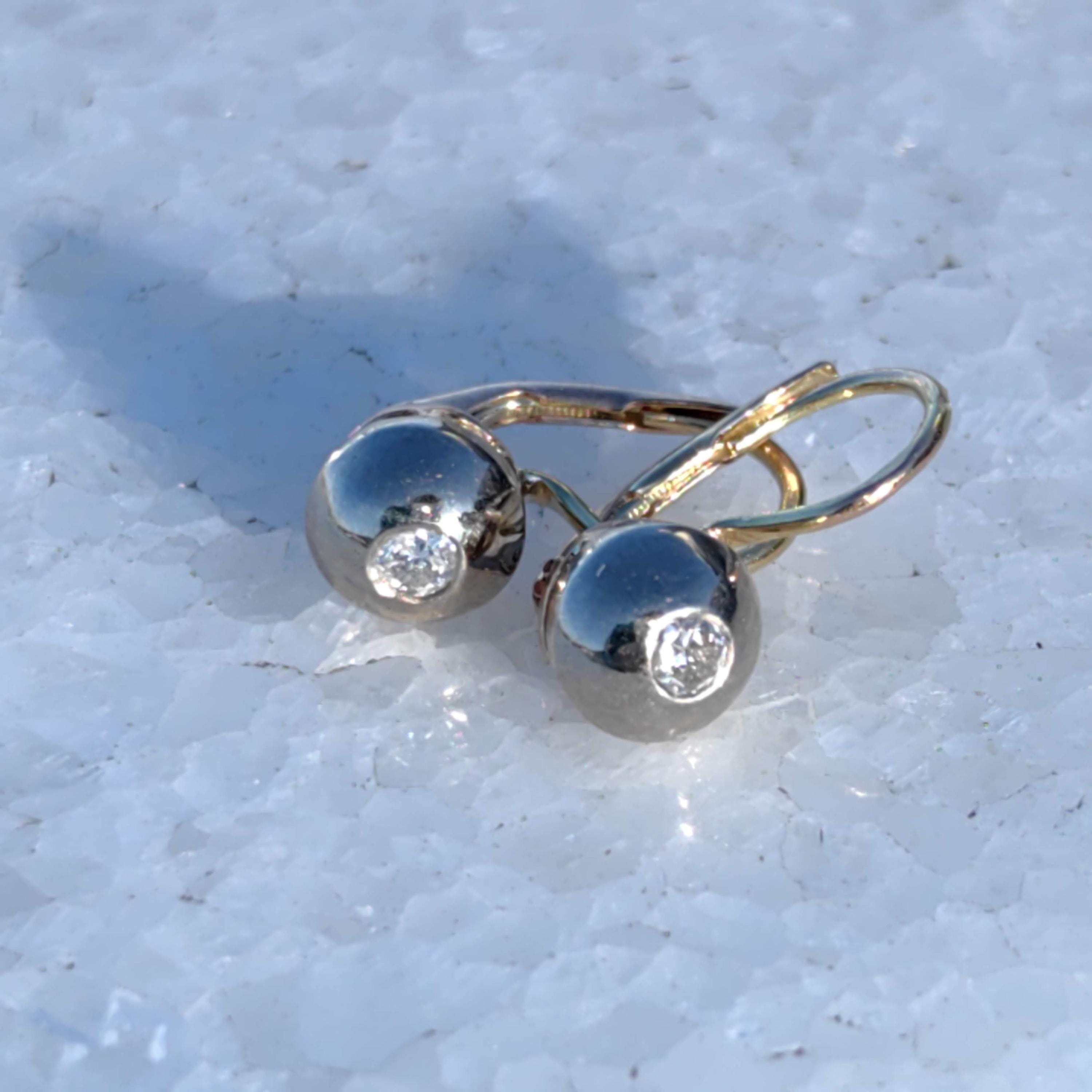 Diamond Hallmarked Gold Sleepers Art Nouveau Style Antique  Earrings "Buds"  Solid 14K Gold jewelry gift for her wedding classic earrings