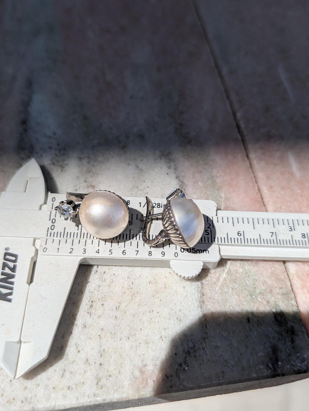 1940s Diamond Mabe Pearl Statement Earrings 18k White Gold Old Mine Cut Diamonds Hallmarked Luxury Fine Jewelry Gift for Her